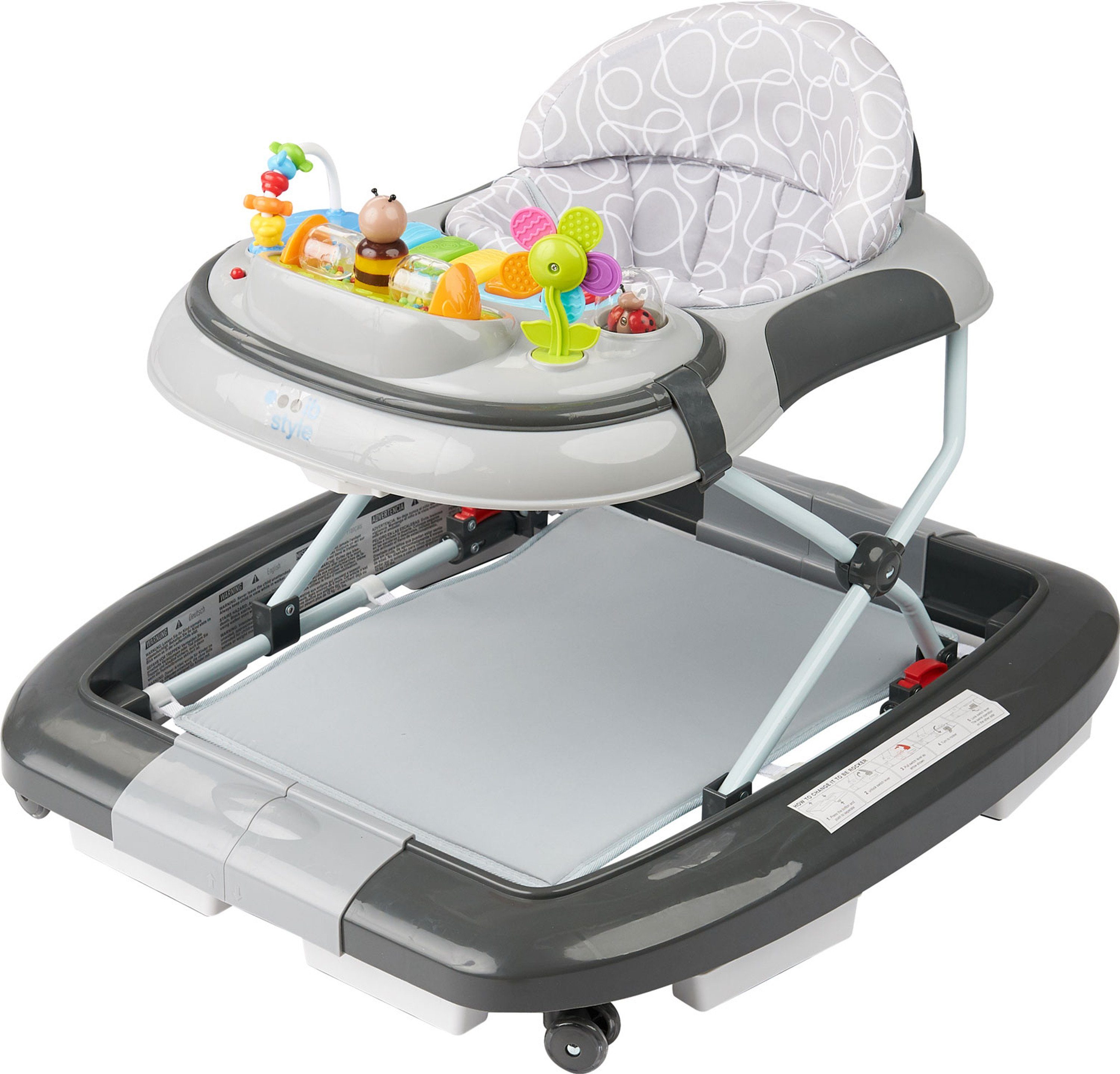 ib style Lauflernhilfe Little World Babywalker Grau, Lauflernwagen mit Schaukelfunktion & elektronischem Spielelement