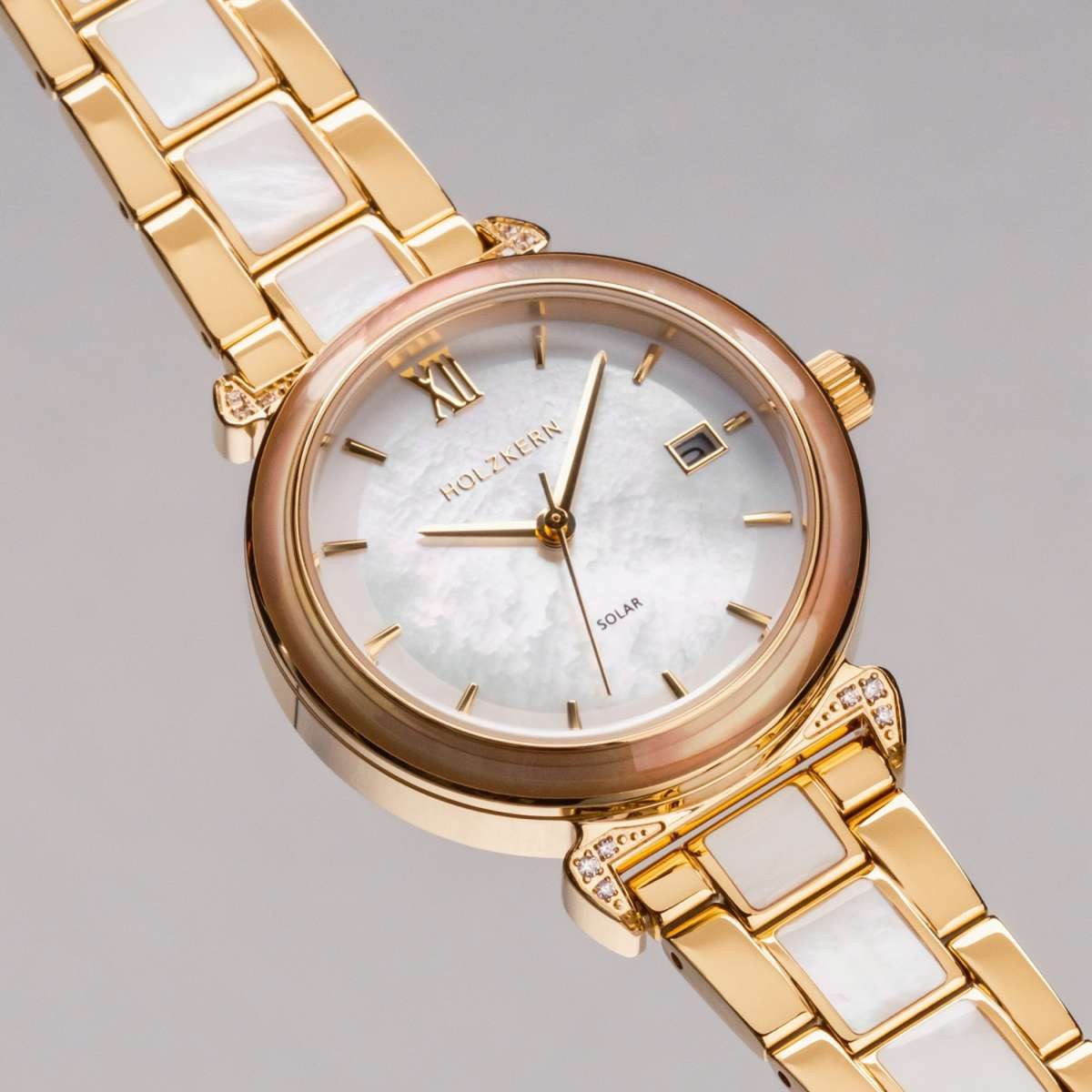 Holzkern Solaruhr 9010631019587, für Damen Sunglister Weißes Perlmutt/Goldfarben – Bild 2 von 5