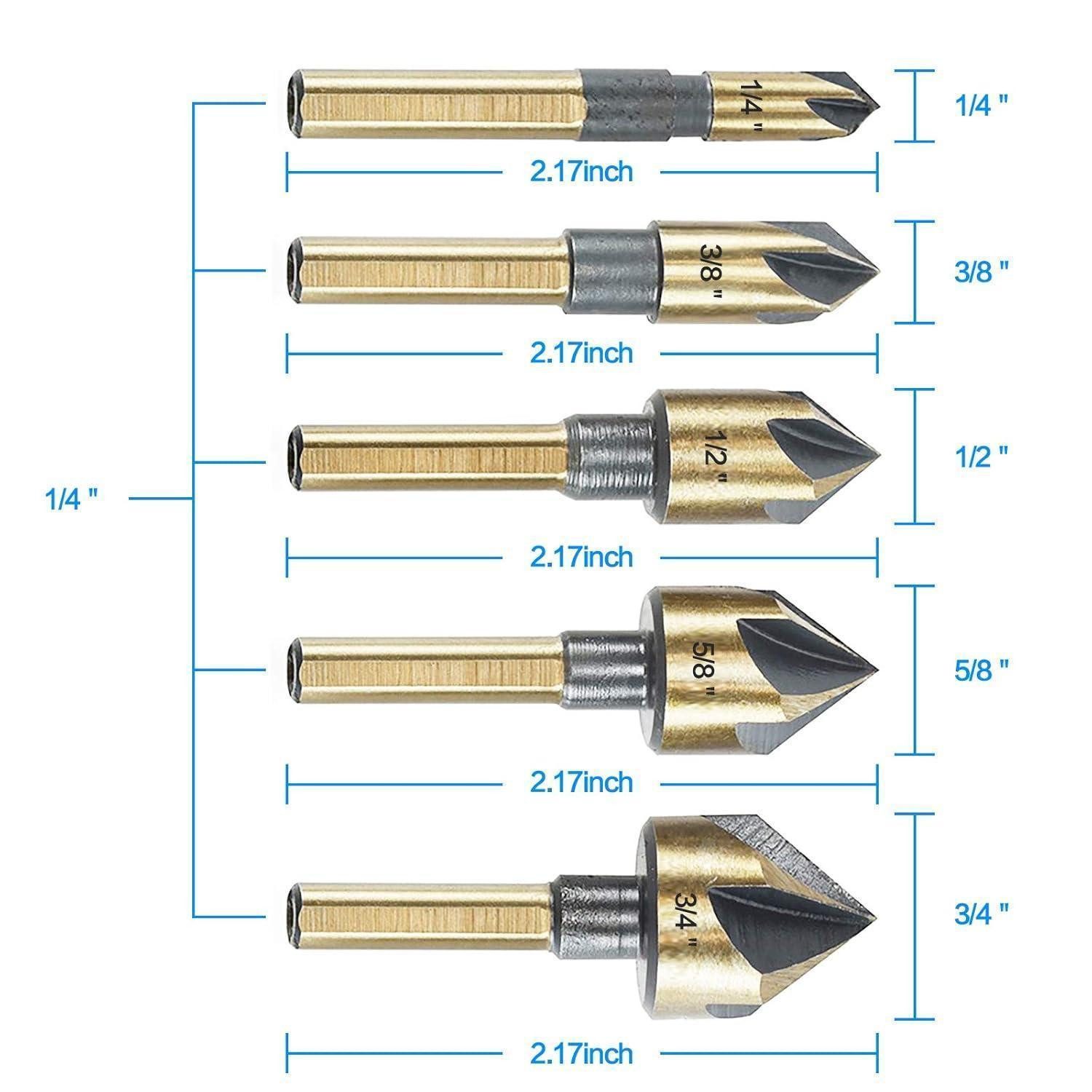 LuxusKollektion Kegelsenker Kegelsenker 5-teilig 82 Grad 6,10,12,16,20 mm