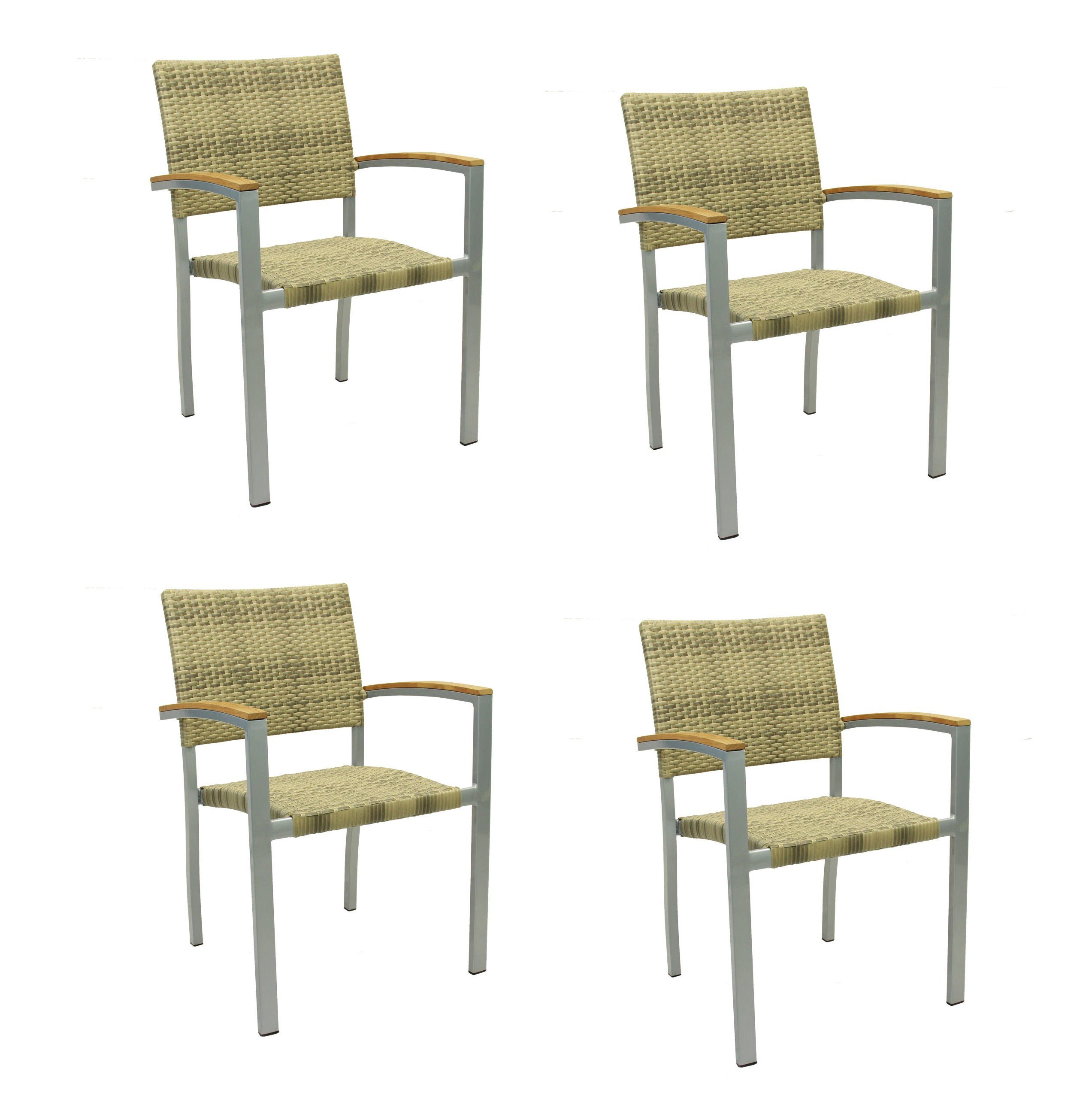 Konway Stapelstuhl BORNEO (4 St), 4x KONWAY® BORNEO Stapelsessel Elfenbein Polyrattan Sessel beige
