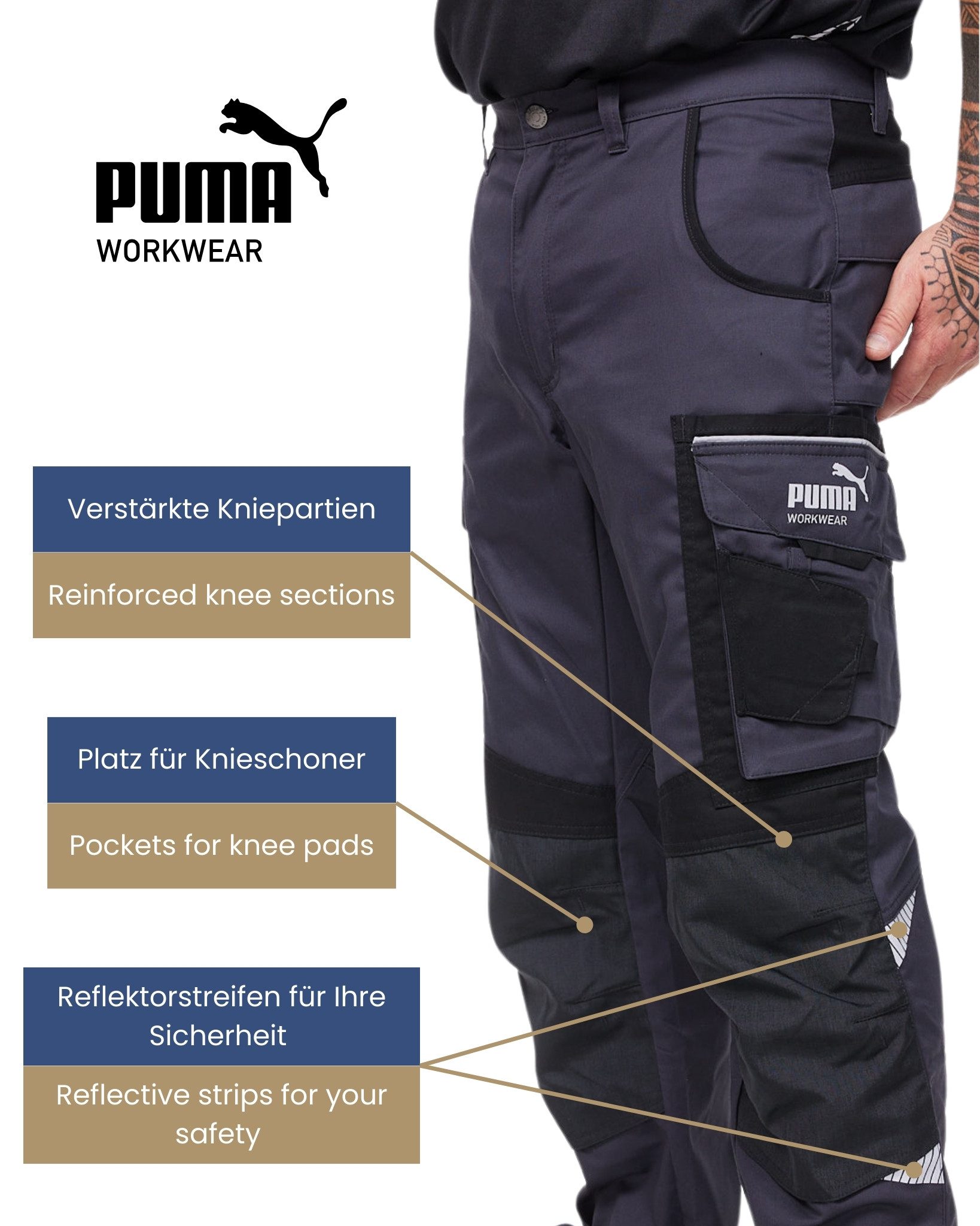 PUMA Workwear Arbeitsbundhose PRECISION X Arbeitshose für Herren - Verstärkte Kniepartien mit vielen Taschen - für Handwerk, Produktion und Baugewerbe – Bild 4 von 5