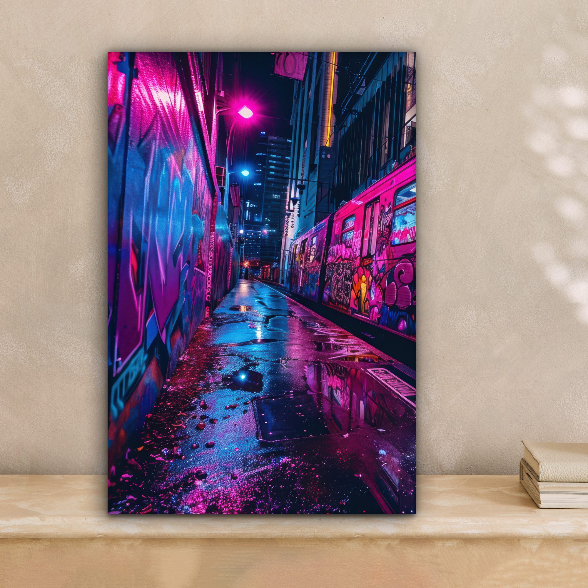 OneMillionCanvasses® Leinwandbild Stadt - Neon - Nacht - Rosa - Graffiti, F günstig online kaufen