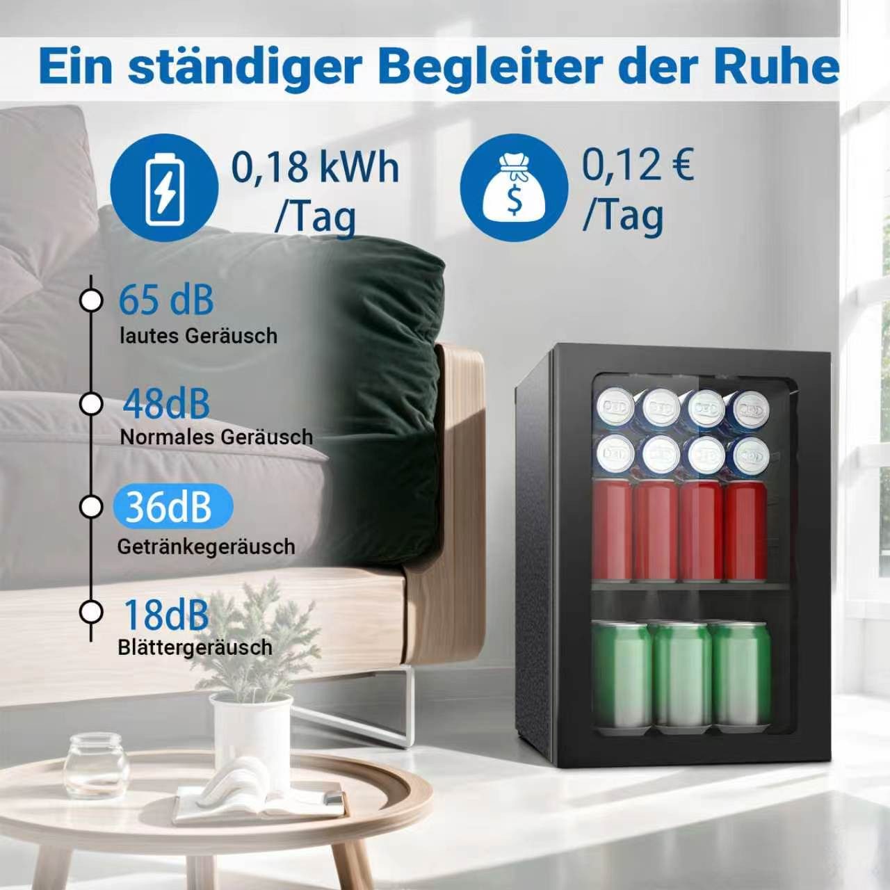 DollarDash Getränkekühlschrank JC-18-F, 42 cm hoch, 28 cm breit, Leiser 36dB Mini-Kühlschrank für Home Bar, Party & Büro – Bild 3 von 5