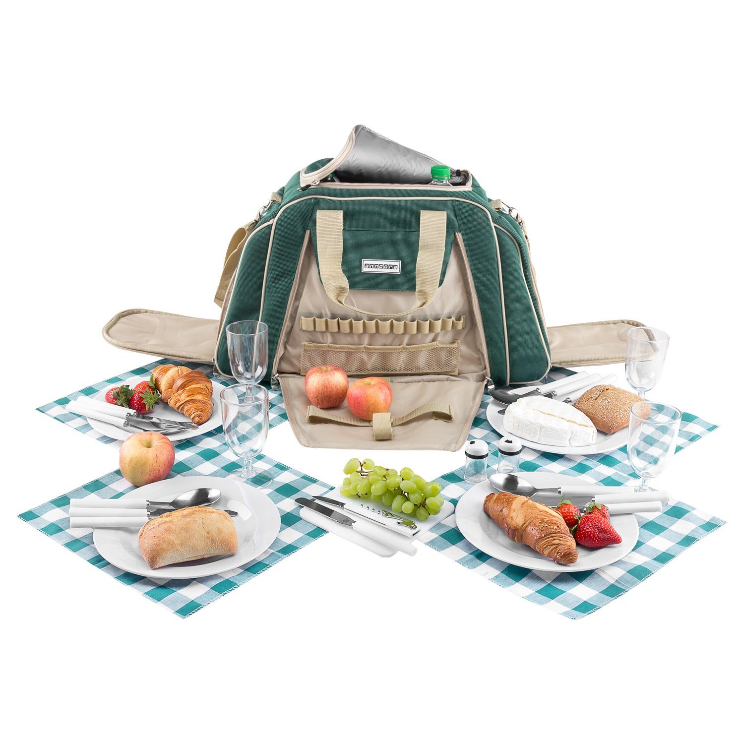 Picknickkorb 29-teilig Picknicktasche Grün Personen für - Farbwahl anndora 4