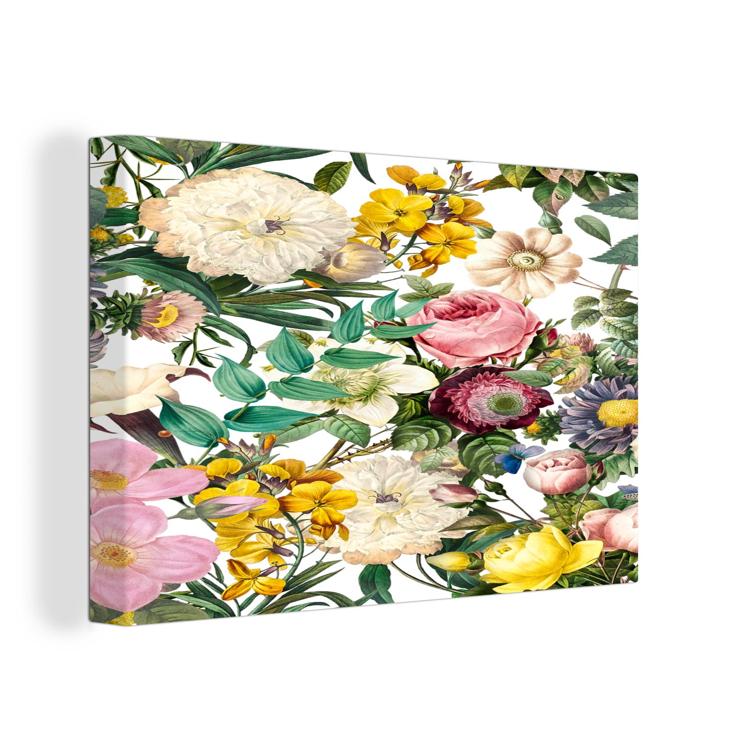 OneMillionCanvasses® Leinwandbild Blumen - Weiß - Gelb - Rosa, (1 St), Wandbild Leinwandbilder, Aufhängefertig, Wanddeko, 30x20 cm