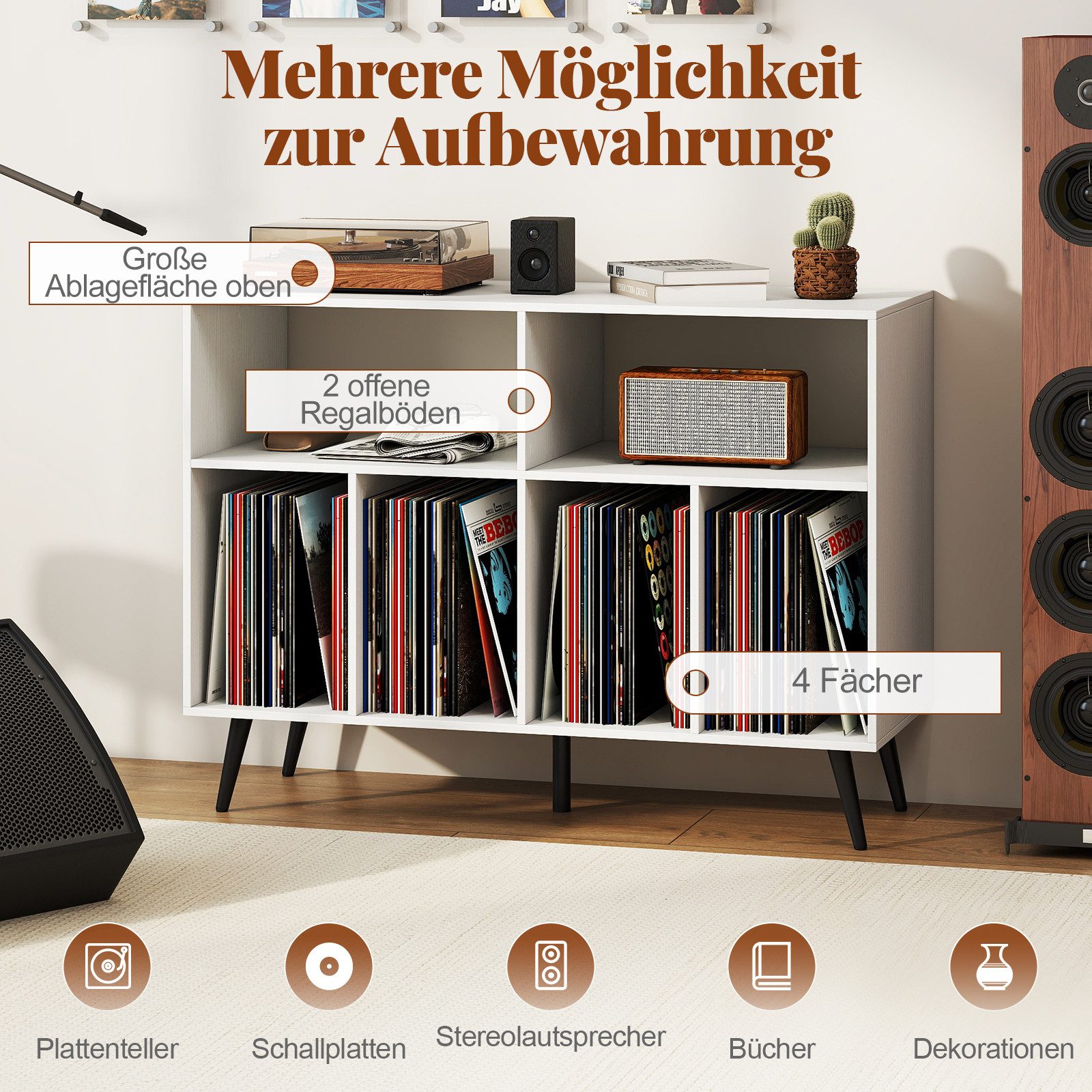 COSTWAY Sideboard, Plattenspielerständer Holz, 100x40x74,5cm