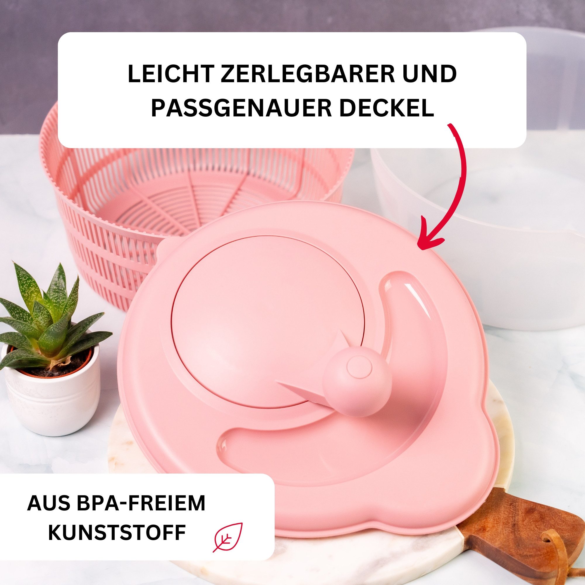 WESTMARK Salatschleuder Fortuna, Fassungsvermögen: 5 Liter, ø 26 cm, Kunststoff, Farbe: Rosa