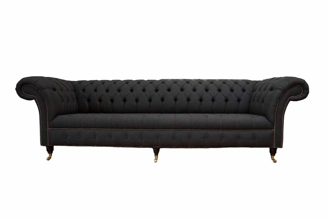 JVmoebel Sofa Schwarzes Chesterfield Sofa 4 Sitzer Stoff Wohnzimmer Design Couch, Made in Europe