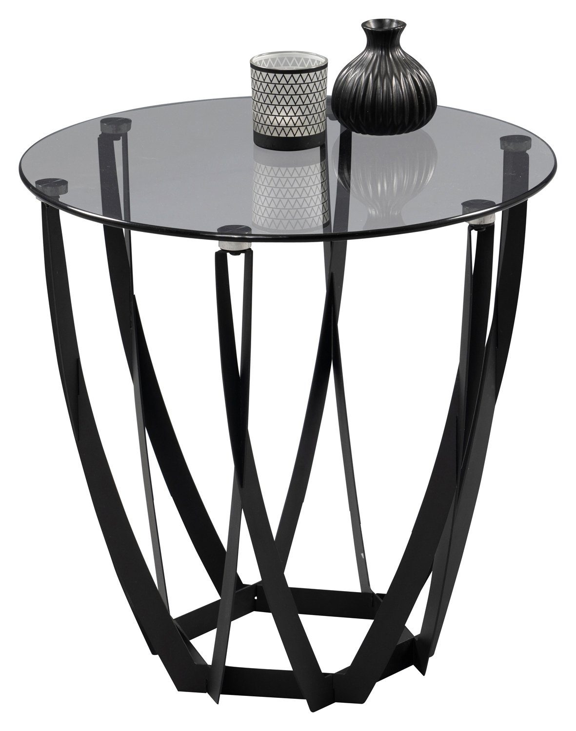 M2 Kollektion Beistelltisch MAYA, Ø 50 cm, Grauglas, schwarzes Metallgestell, mit runder Ablagefläche
