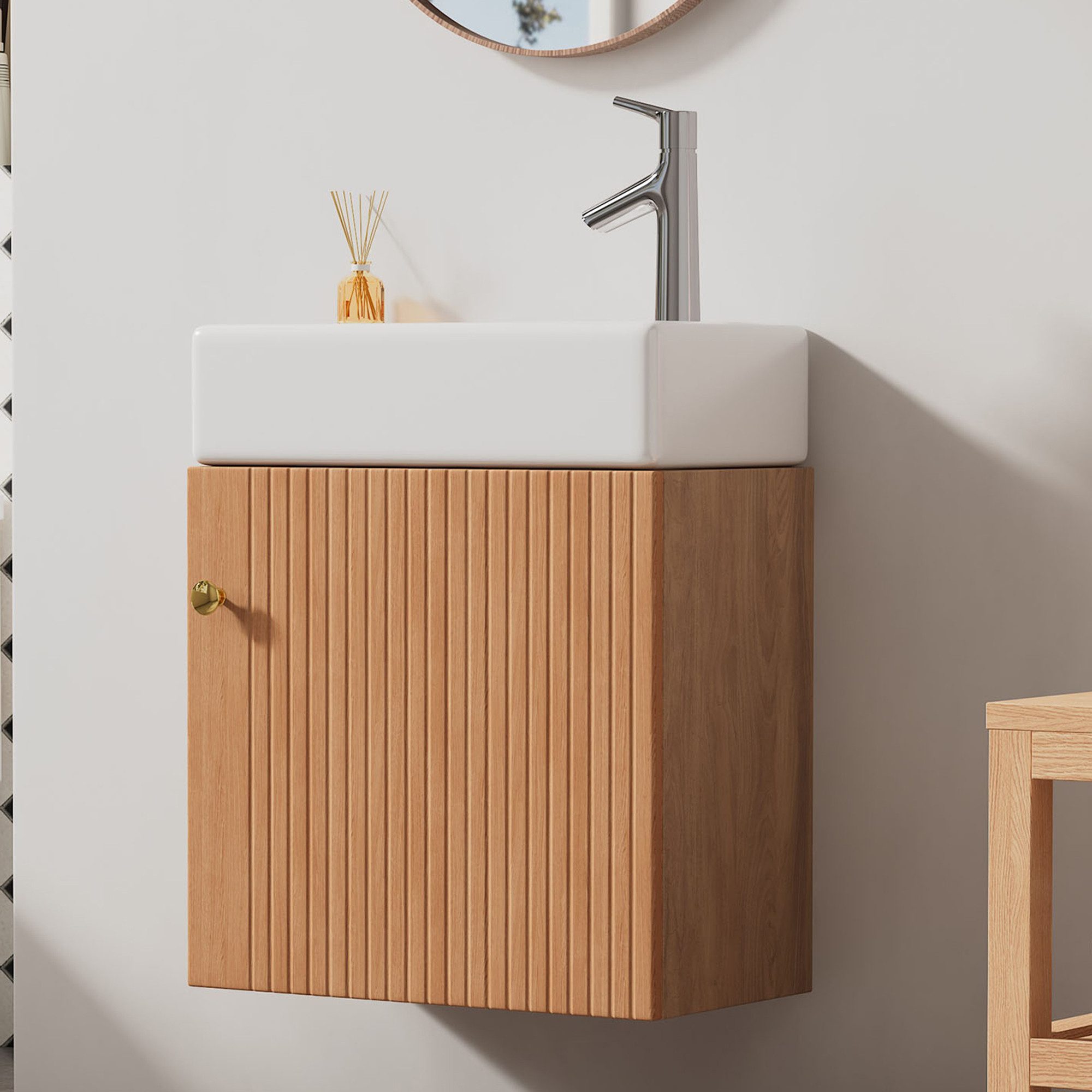 STILVORA Waschtisch mit Waschbecken,Badezimmerschrank Waschtischunterschrank mit Stauraum (Kleiner Waschtischunterschrank mit Waschbecken 46 cm – Modernes Design mit Soft-Closing-Technologie, Große Stauraumkapazität, Ideal für kleine Bäder, Gäste-WC, Minimalistischer Stil)