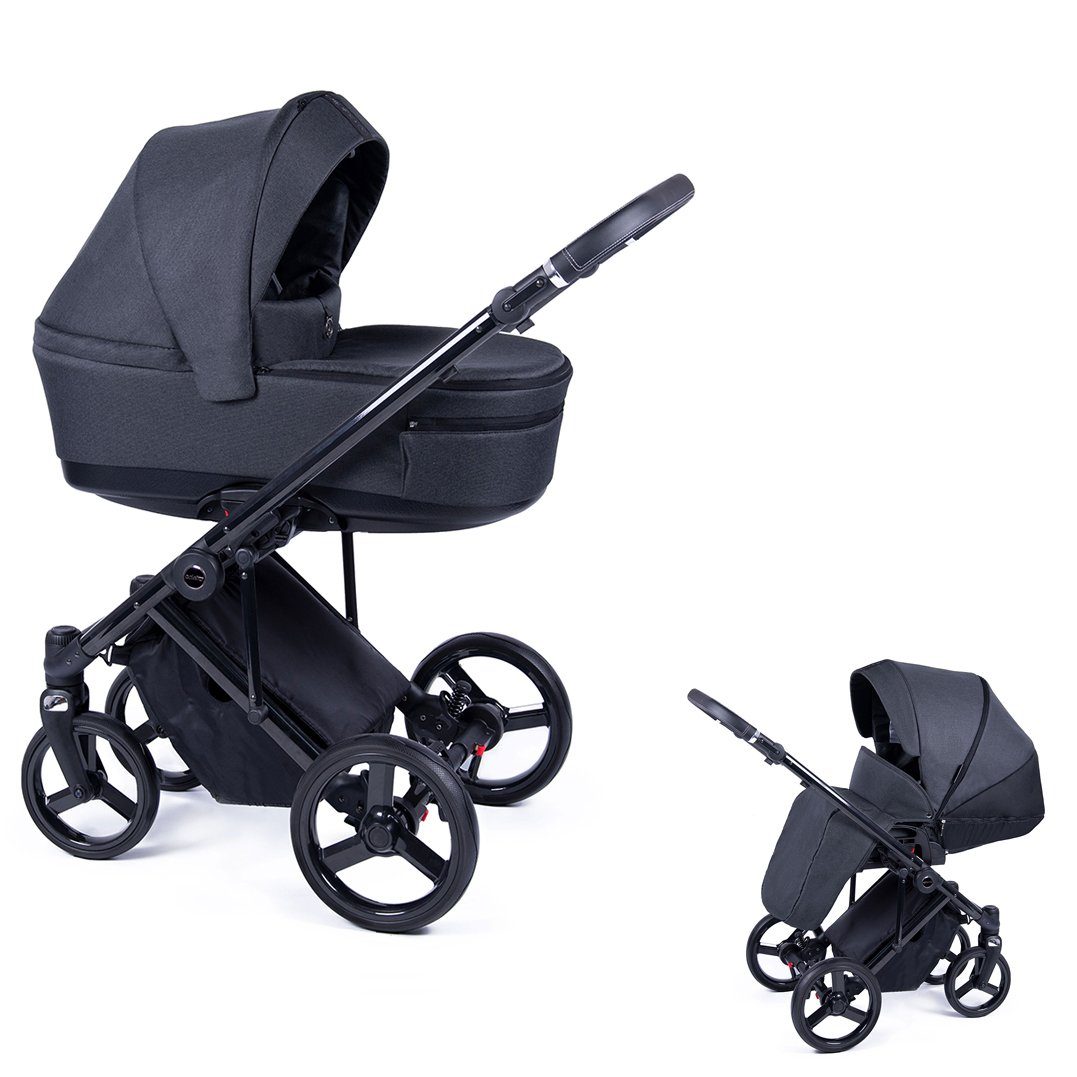 babies-on-wheels Kombi-Kinderwagen 2 in 1 Kinderwagen-Set Fado - 14 Teile - in 24 Designs Grafit = Gestell schwarz