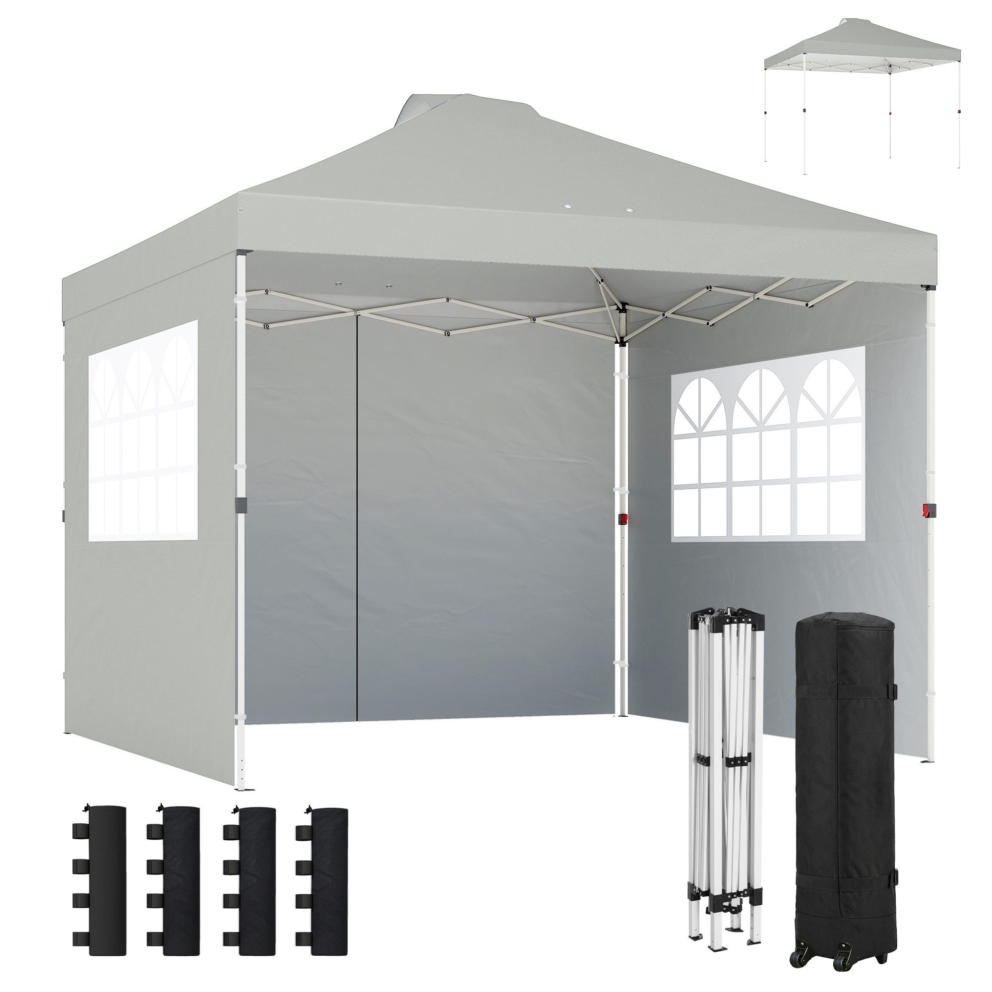 Outsunny Faltpavillon mit 3 Seitenwänden, Fenster, Lüftung, mit 3 Seitenteilen, (Pavillon, Pop-up-Pavillon), für Garten Festival Hellgrau