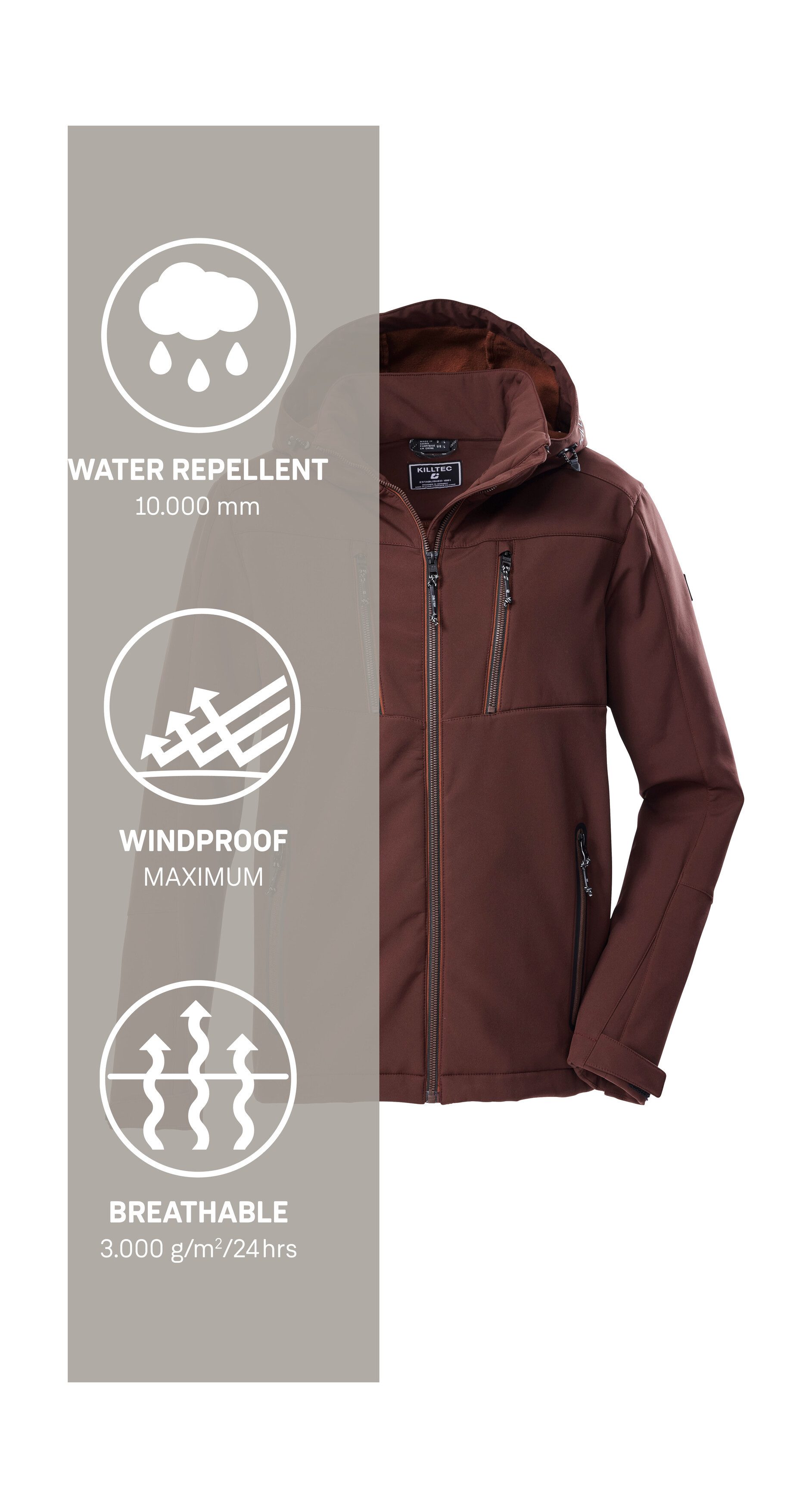 Killtec Softshelljacke KOW 79 MN SFTSHLL JCKT Wasser- und windabweisende Softshelljacke, abnehmbare Kapuze