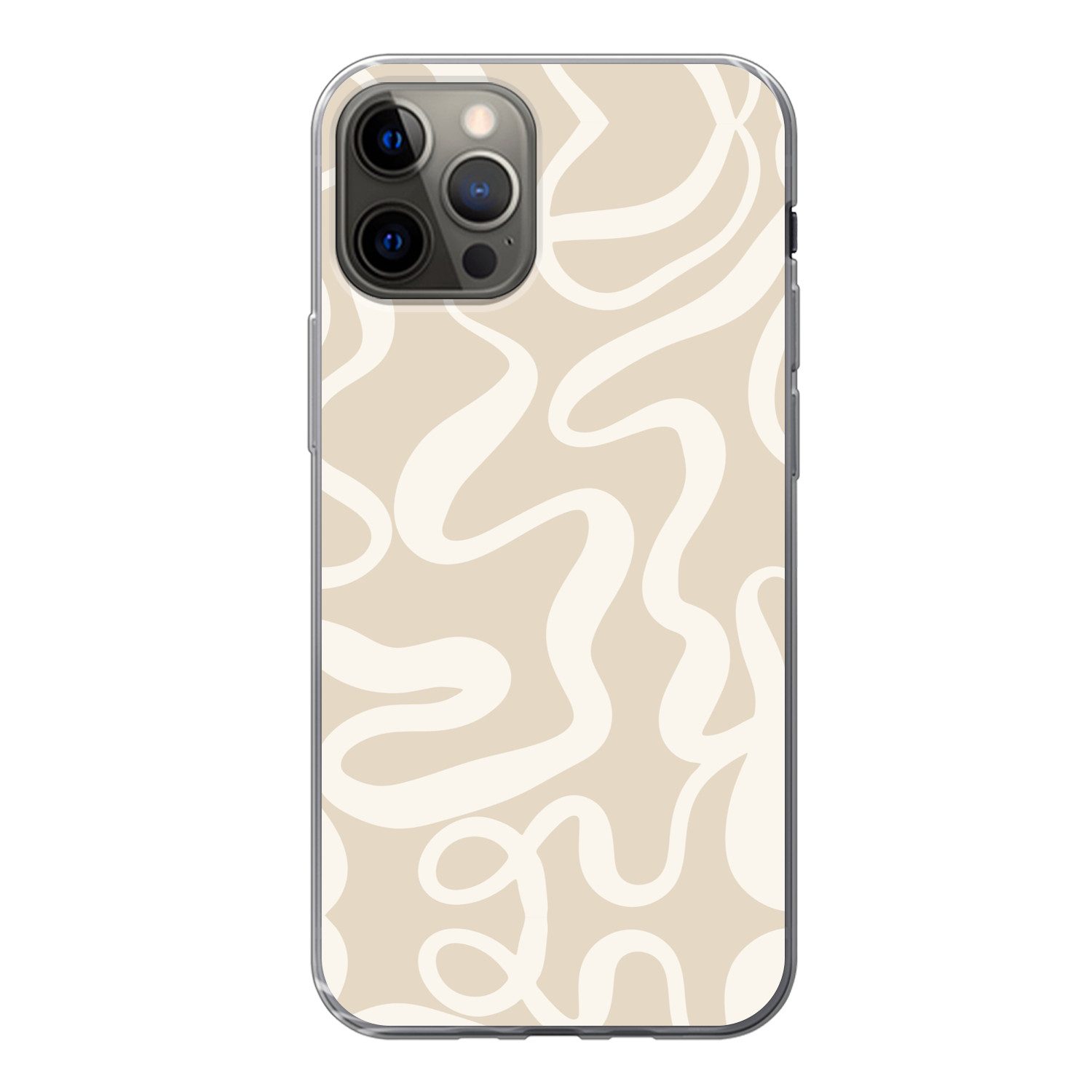 MuchoWow Handyhülle für Apple iPhone 12 Pro Linien - Abstrakt - Beige - Weiß - Minimalisti, Smartphone-Bumper, Print, Handy Schutzhülle Dünn