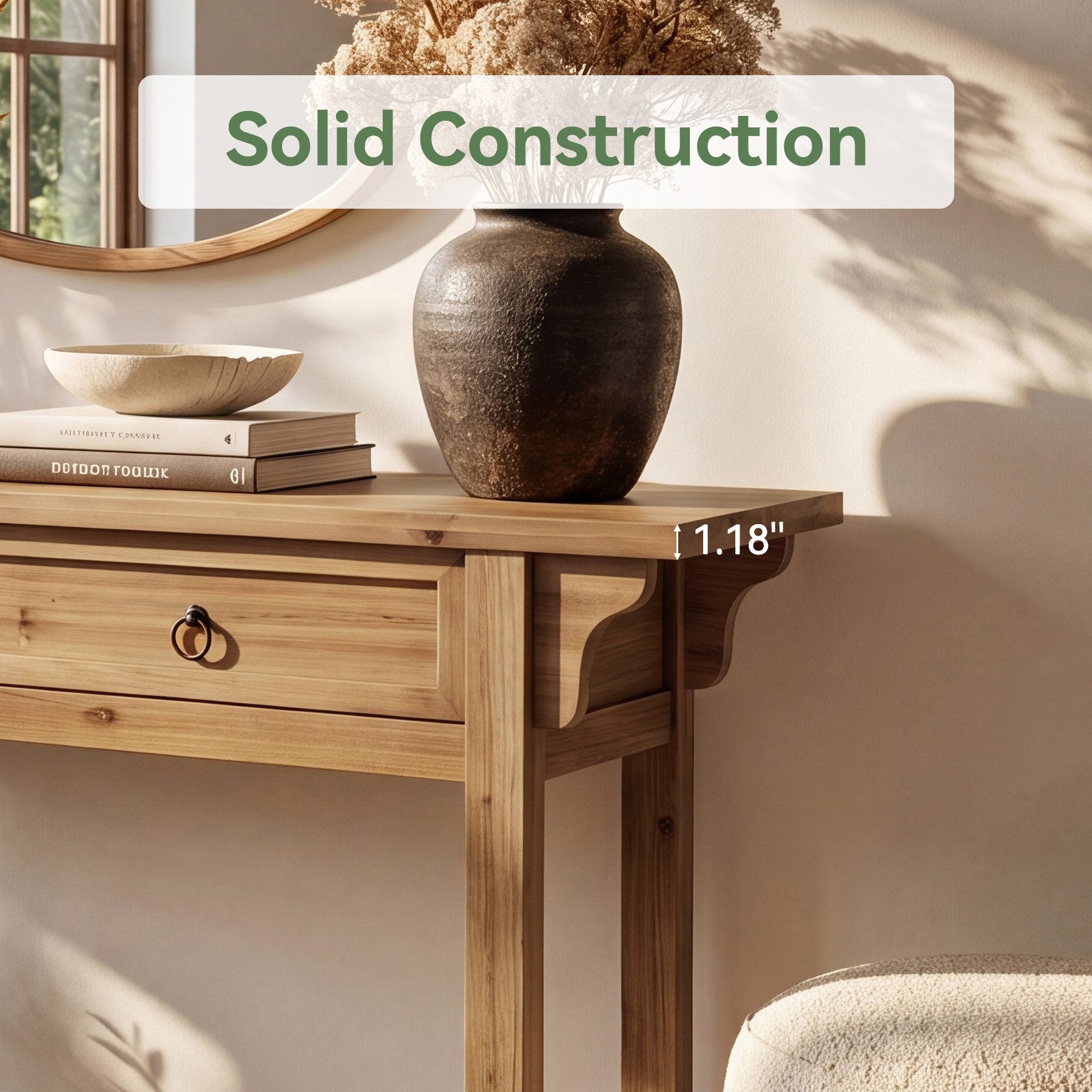 Tribesigns Konsolentisch Massivholz Konsolentisch 160 cm, schmaler Flurtisch mit 2 Schubladen, Landhaus Sofatisch für Diele – Bild 5 von 5
