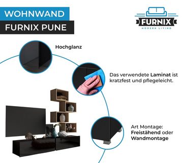 Furnix Wohnwand PUNE30 Mediawand 6 teilig 200 cm breit, Segment stehend oder hängend- Stellfüße inklusive, ohne LED