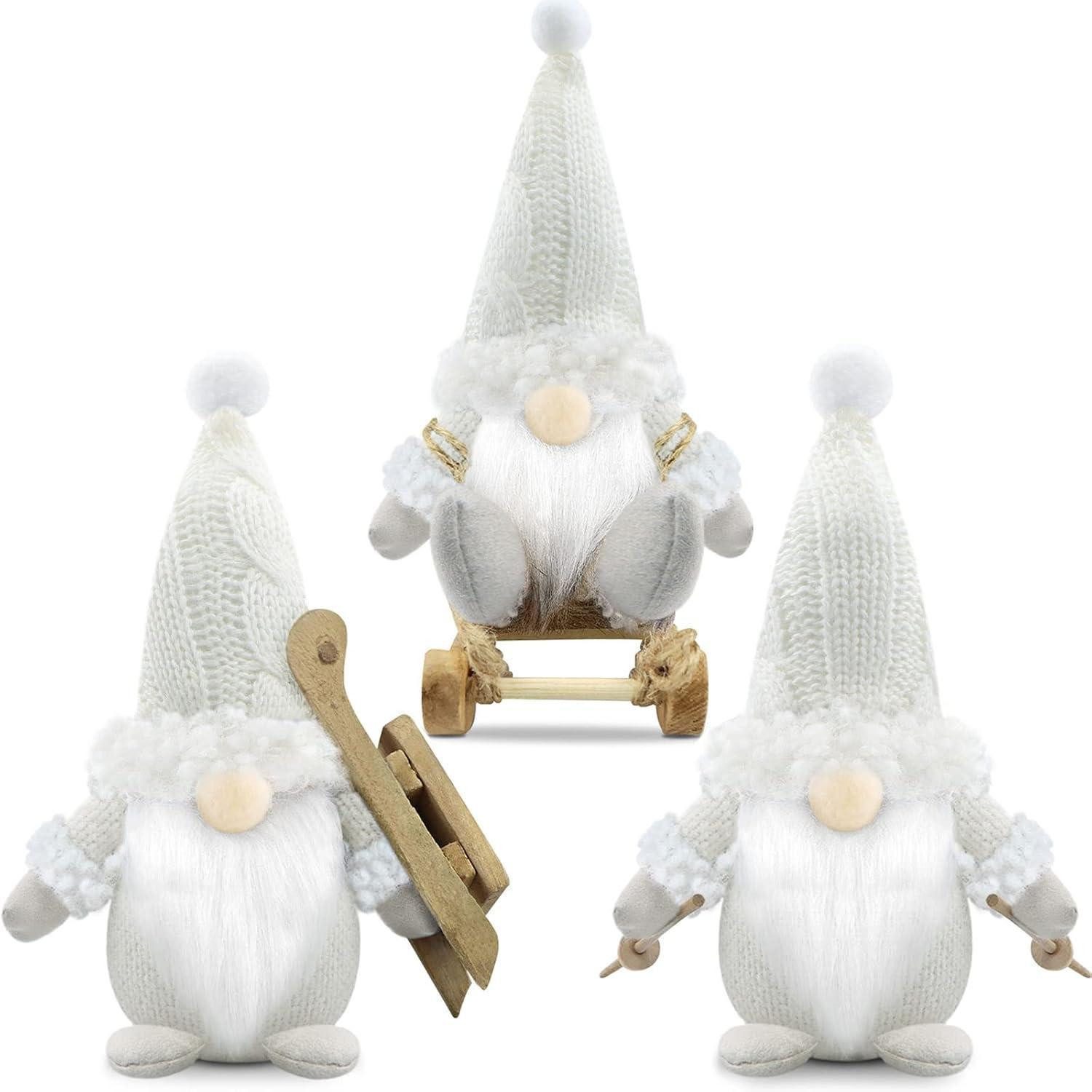 LuxusKollektion Wichtel Weihnachtswichtel Ski 3er Set Weihnachtsdeko Wichtelfiguren Weiß