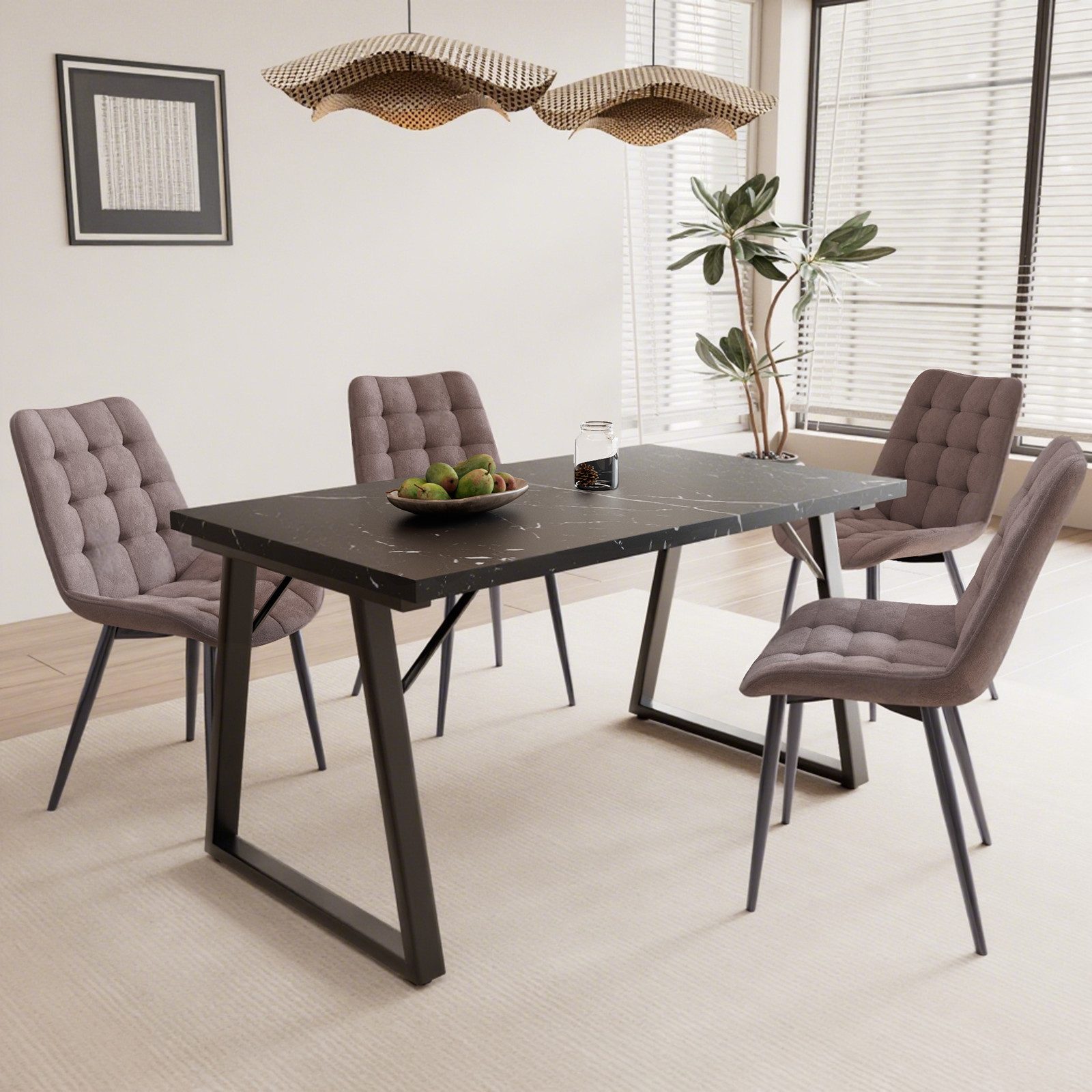 HOMAVO Essgruppe mit Samtstühlen & Esstisch – Modern & Vielseitig(YZ2-Z2) günstig online kaufen