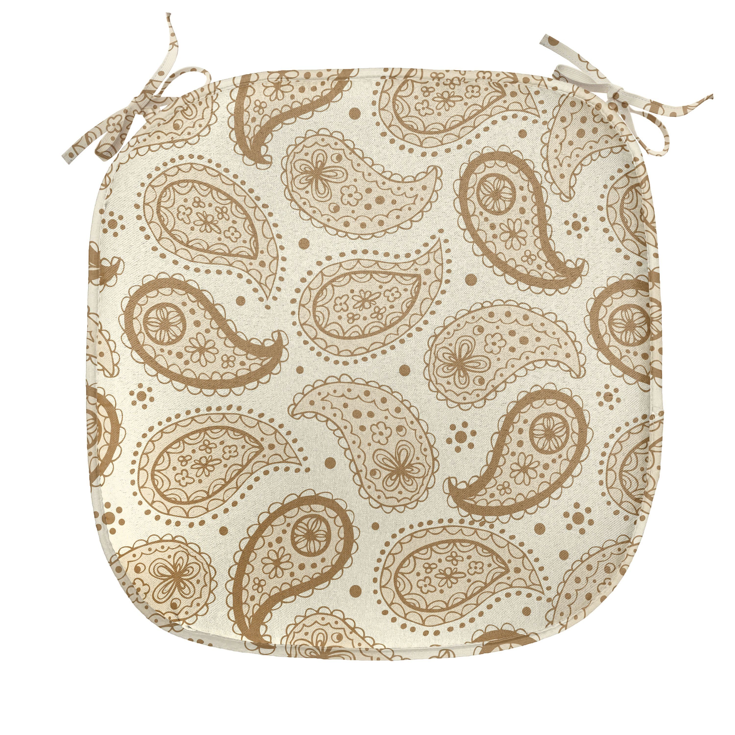 Abakuhaus Stuhlkissen Dekoratives wasserfestes Kissen mit Riemen für Küchensitze, Beige Paisley Orientalische Boho Blätter