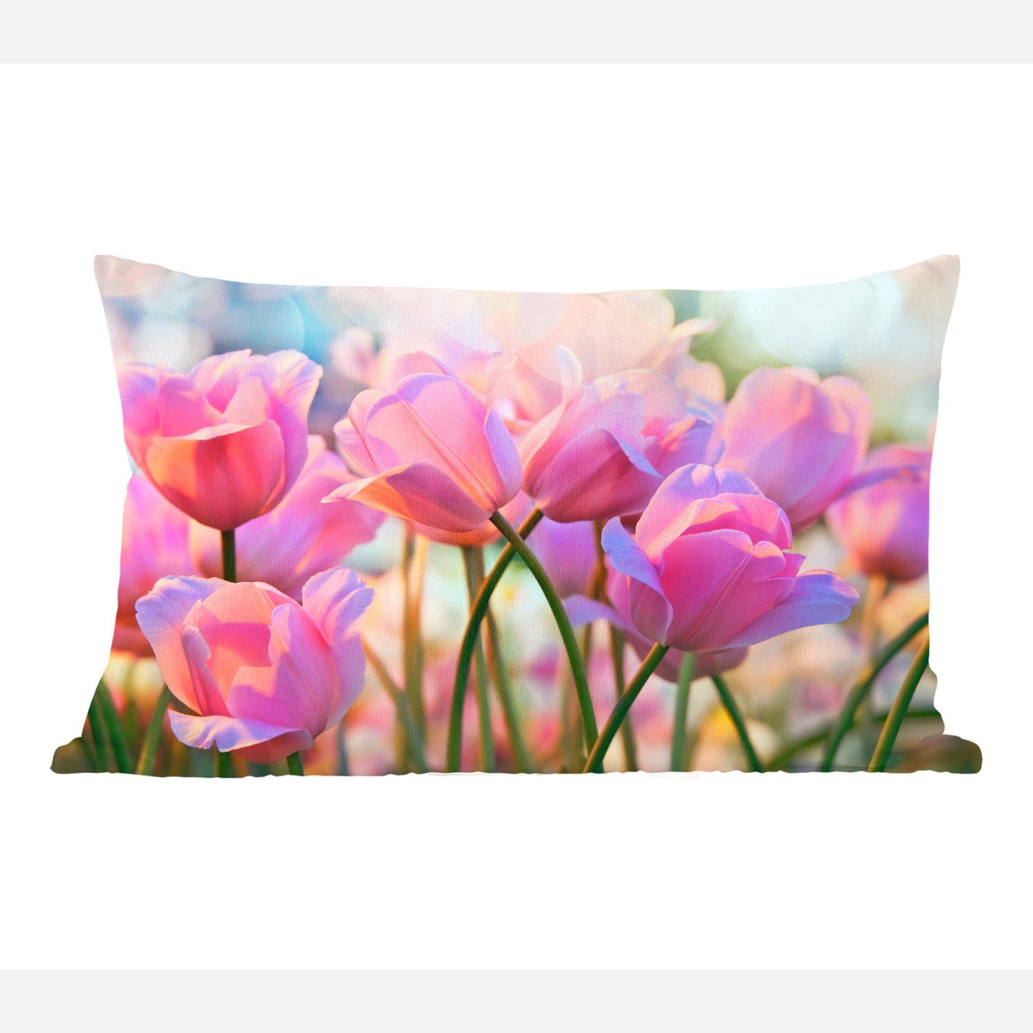 MuchoWow Dekokissen Tulpen - Rosa - Frühling, Wohzimmer Dekoration, Zierkissen, Dekokissen mit Füllung, Schlafzimmer