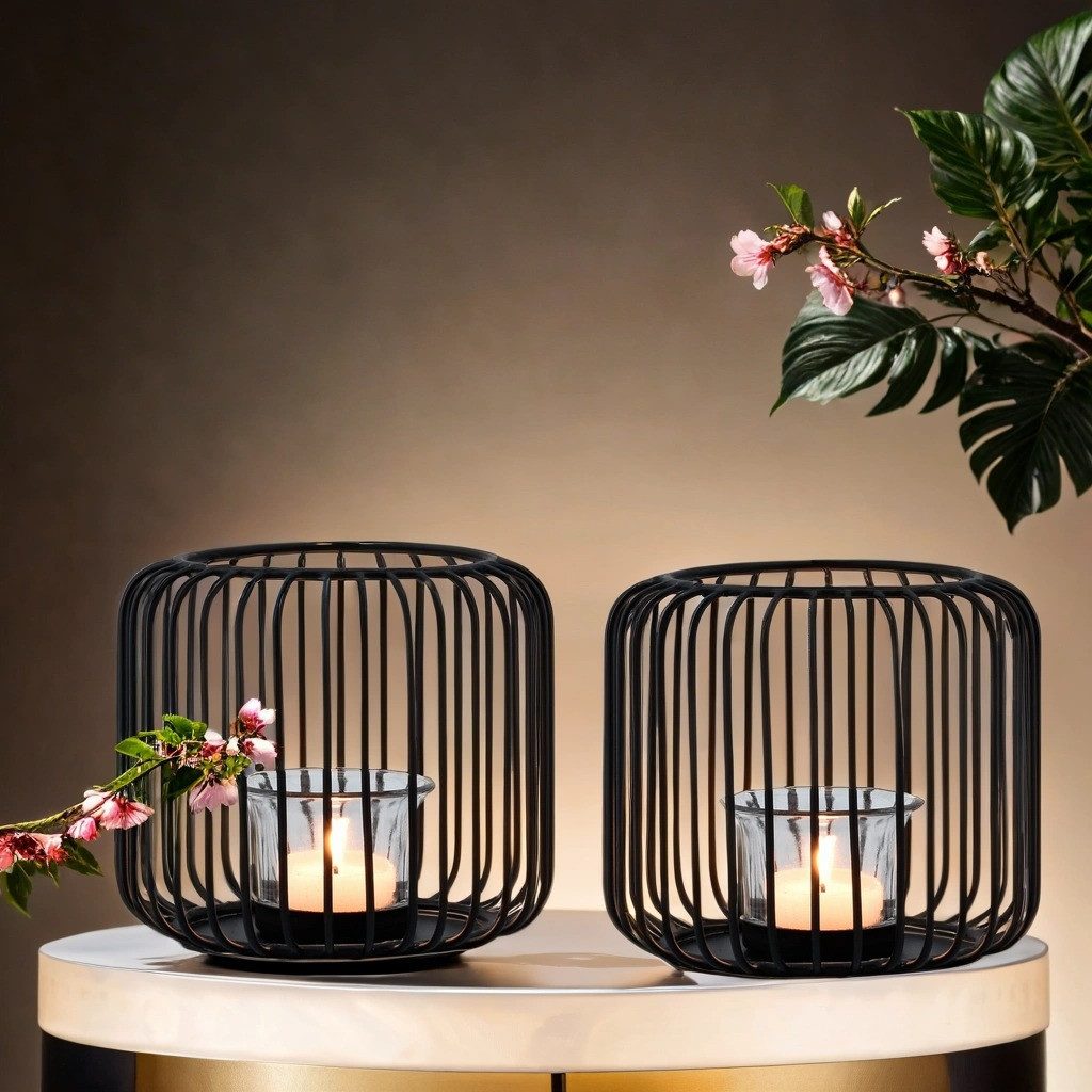 Marrakesch Orient & Mediterran Interior Teelichthalter 2er Set Skandinavisches Windlicht Cibolo aus Metall in Schwarz 14 cm (2 St), Handarbeit