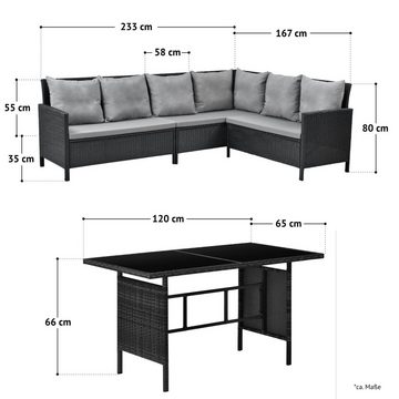 SVITA Eckbankgruppe MADISON, (Set, 2-tlg., Lounge mit Tisch), Gartenlounge, Sitzlounge, Tisch mit Glasplatte