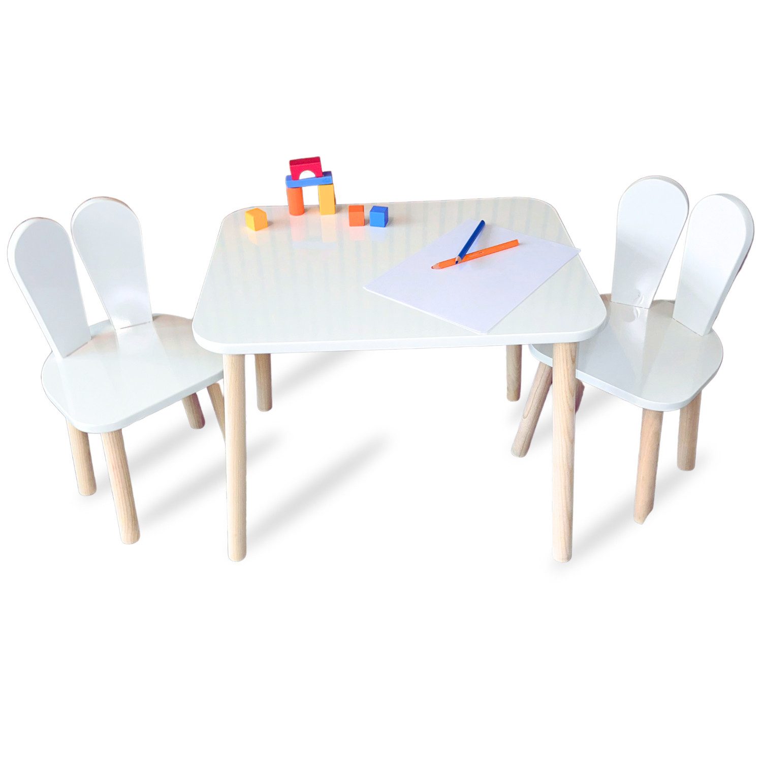 Kindersitzgruppe Kindertisch mit 2 Stühlen, Sitzgruppe für Kinder ab 2 Jahre