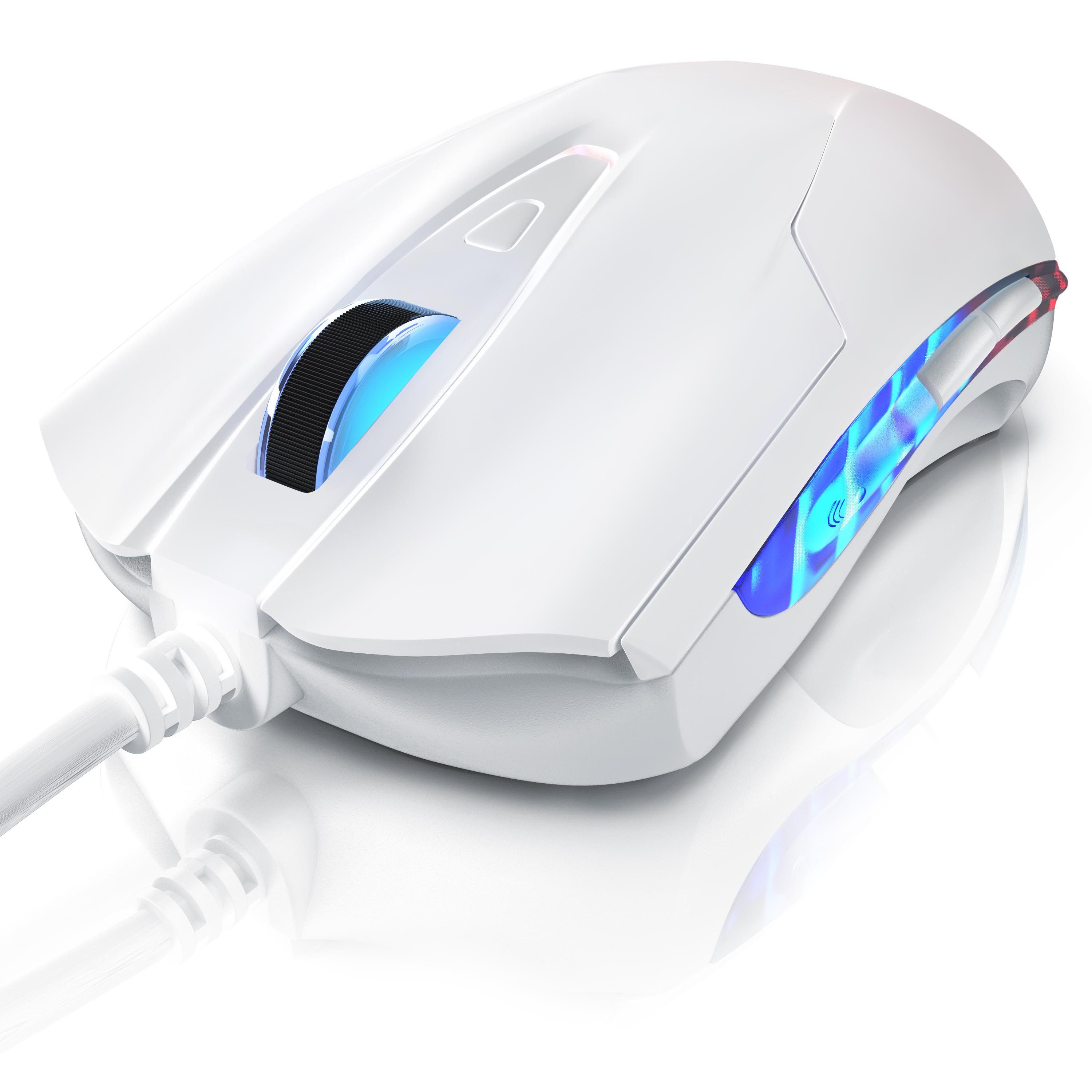 CSL Gaming-Maus (2400dpi Gamingmaus, ergonomisches Design, Blaue LEDs, 6 Tasten, weiß)