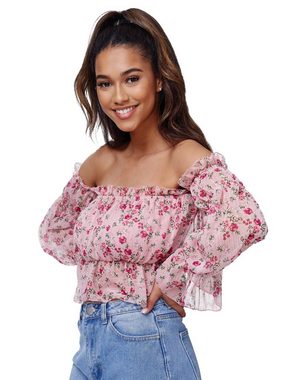 Rayshyne Carmenbluse RS-02 (mit floralem Print Schulterfreies Crop Top in Einheitsgröße)