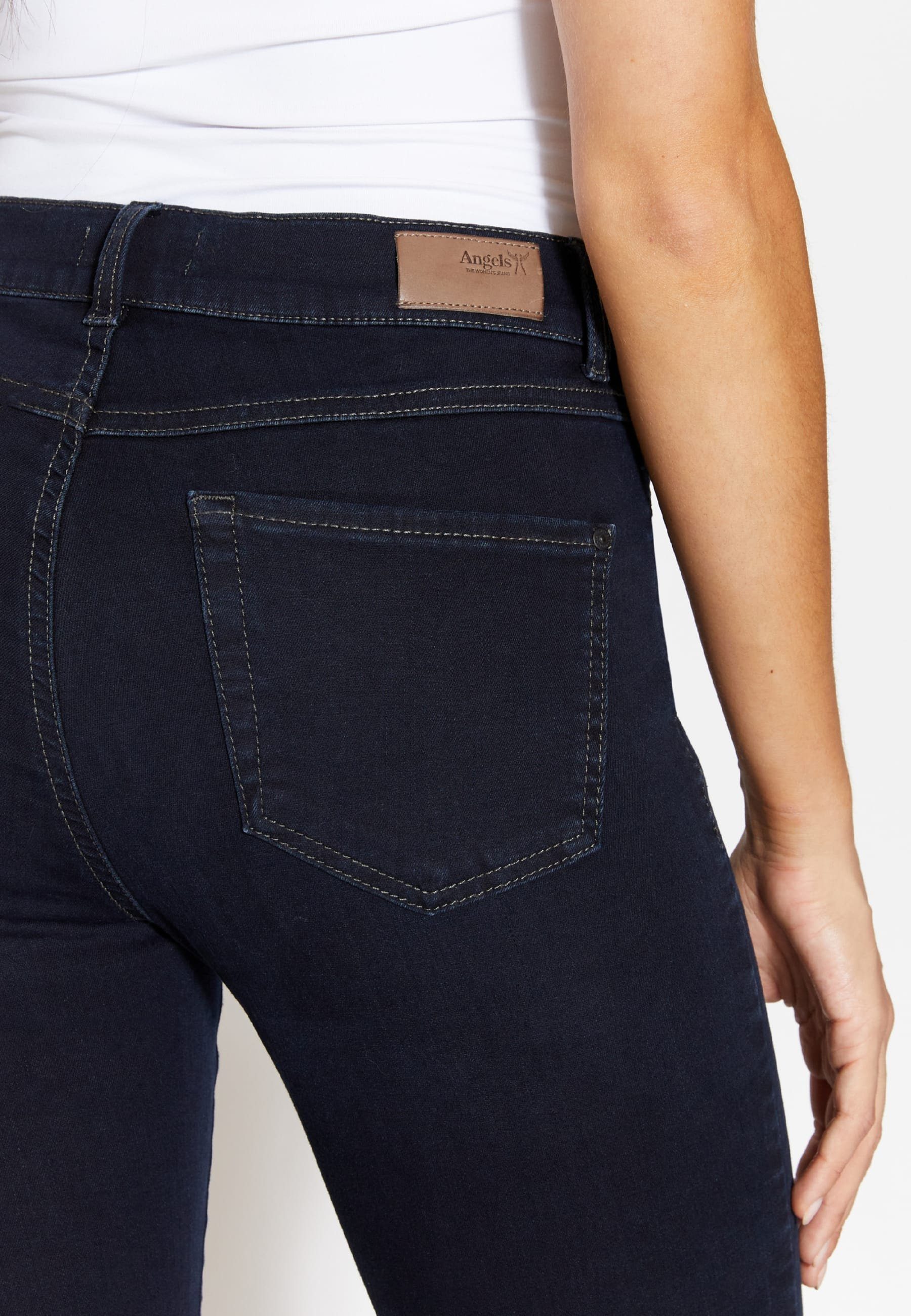 ANGELS Bootcut-Jeans Jeans Mit Label-Applikationen Leni dunkelblau mit Elastischem Denim