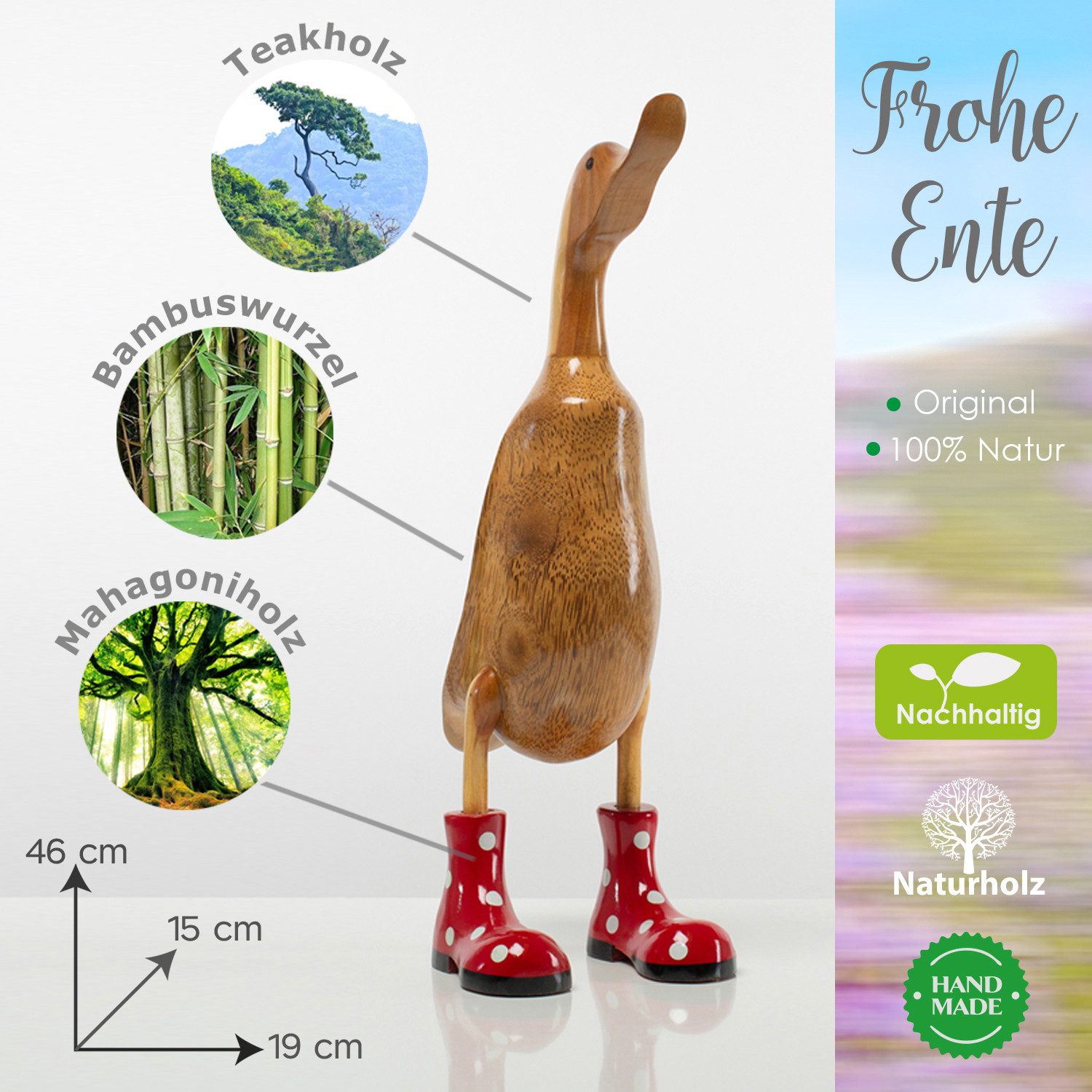 Rikmani Dekofigur Holzfigur Ente Stiefel - günstig online kaufen
