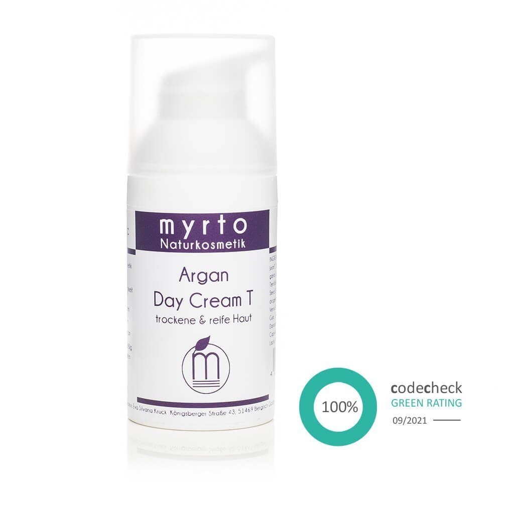 myrto Naturkosmetik Tagescreme myrto Bio Argan Day Cream T - Gesichtscreme bei trockener Haut, Bestbewertung Codecheck: 100% Grüner Ring