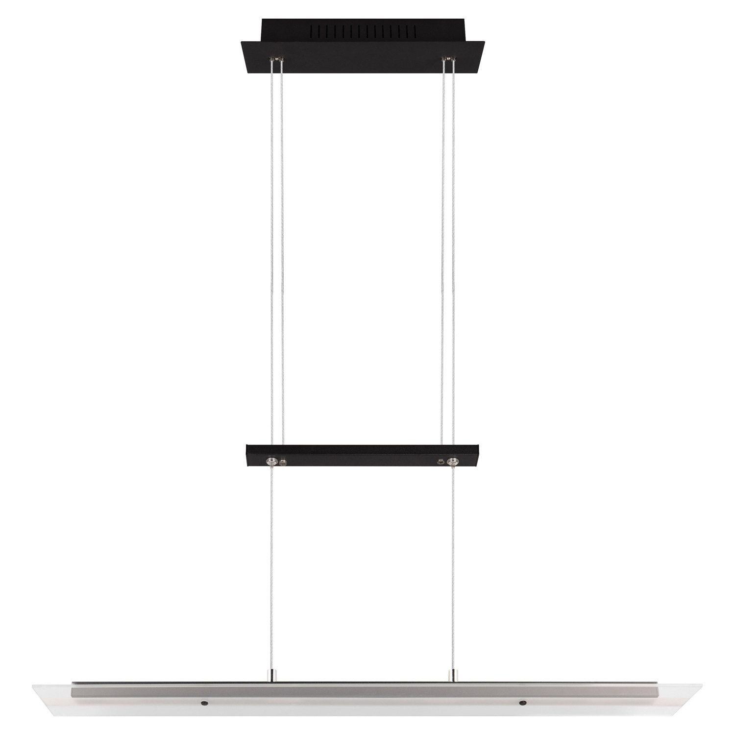 Reality Leuchten LED Pendelleuchte MILOS, 4-flammig, Schwarz, Transparent, Metall, Höhenverstellbar, LED fest integriert, Extra-Warmweiß, Hängeleuchte, Hängelampe