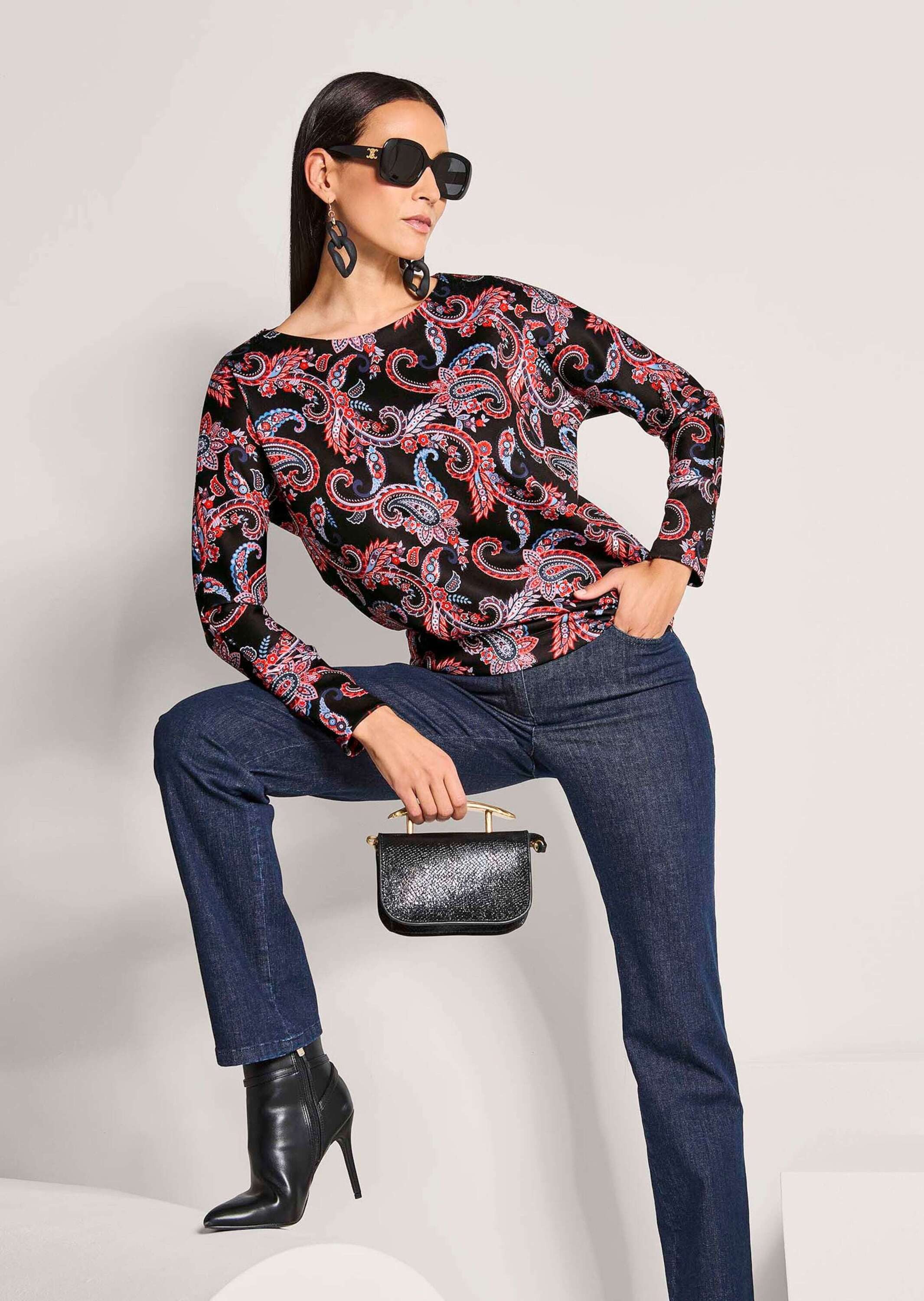 MADELEINE Langarmshirt Ethno-Sweatshirt mit Kimono-Ärmeln U-Boot-Ausschnitt, ethno Print, moderner Schnitt – Bild 3 von 5