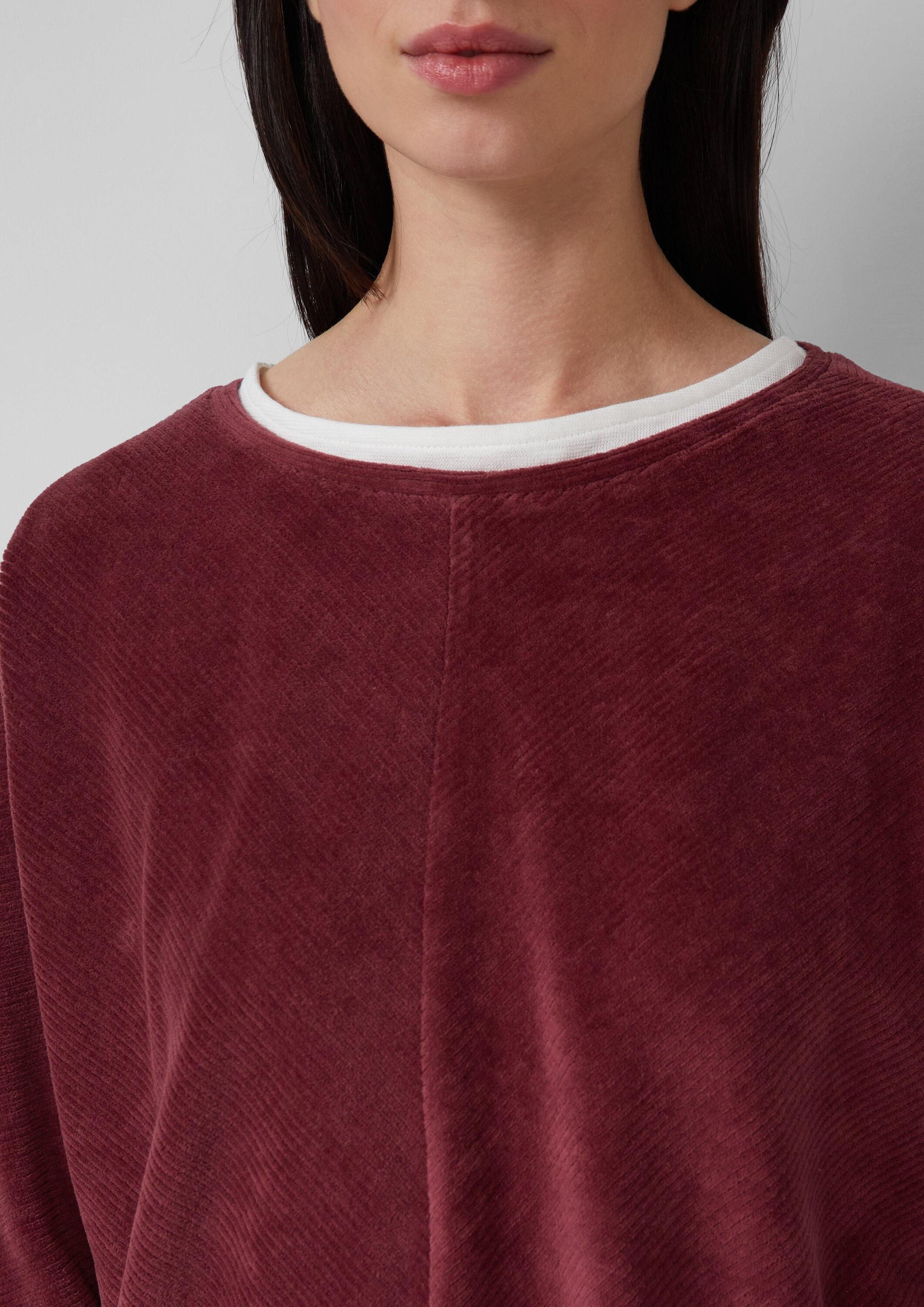 s.Oliver 3/4 Arm-Pullover Sweatshirt Cord-Shirt mit Teilungsnaht und Fledermausärmeln