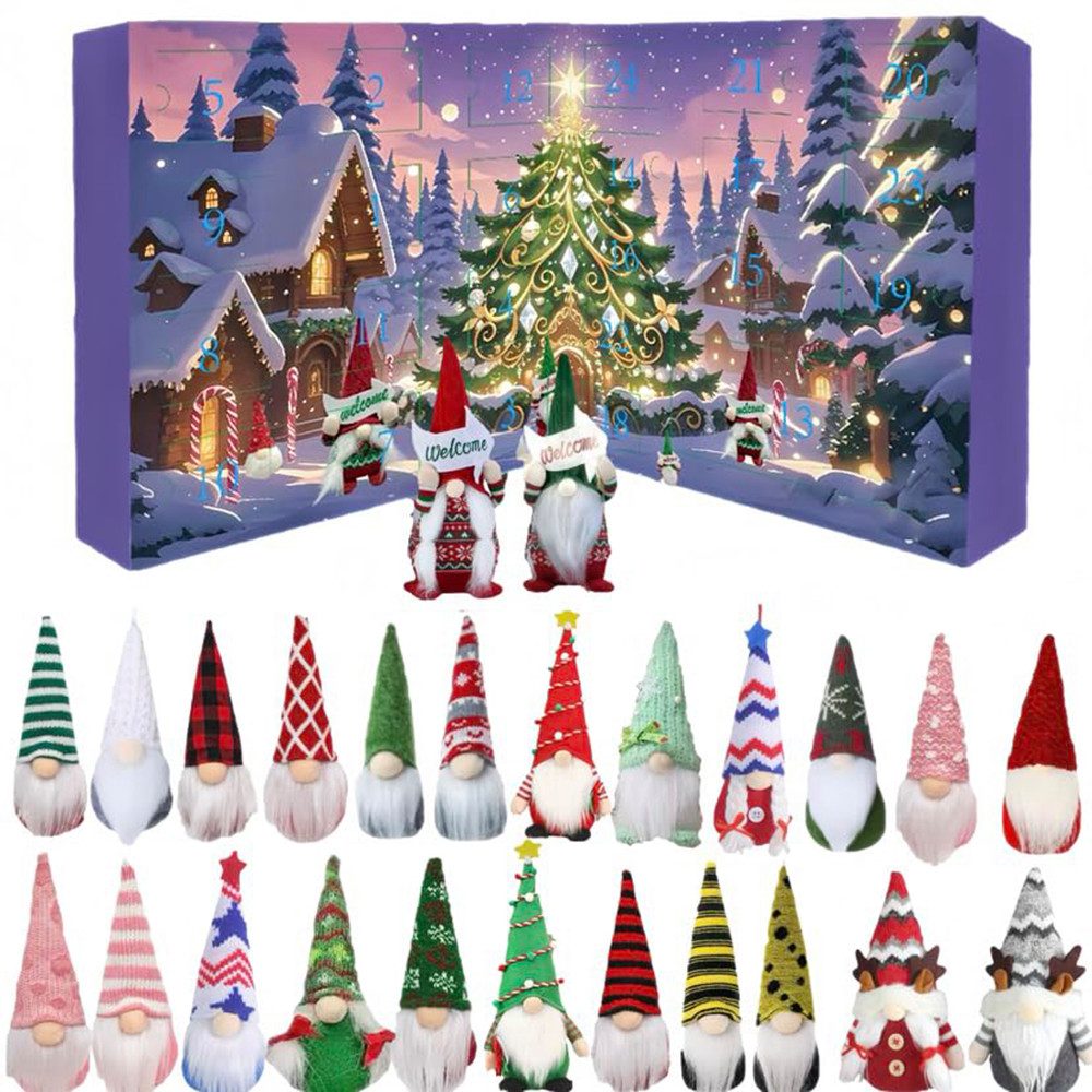 CLTYQ Adventskalender Gnomen Adventskalender 2025 Set mit 24 Gnomen Weihnachtsdekorations, Countdown-Kalendern,Weihnachtskalender,Plüschpuppen