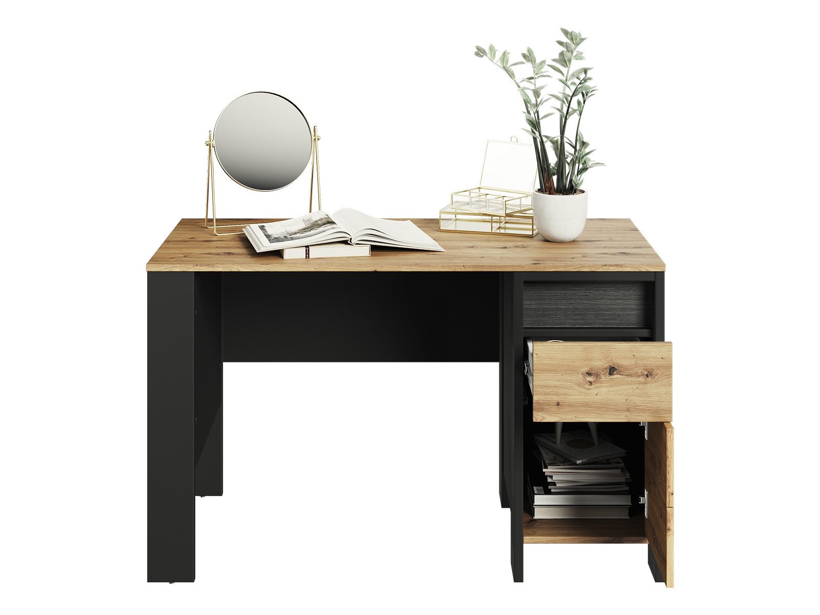 Compleo Schreibtisch mit Drehtür und Schublade LIMA Schreibtisch mit LED-Beleuchtung, Möbel für das Jugendzimmer