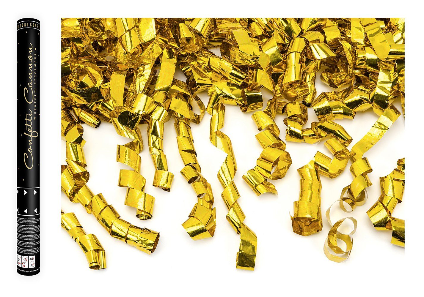 partydeco Streudeko, Konfetti Kanone mit Luftschlangen 40cm gold