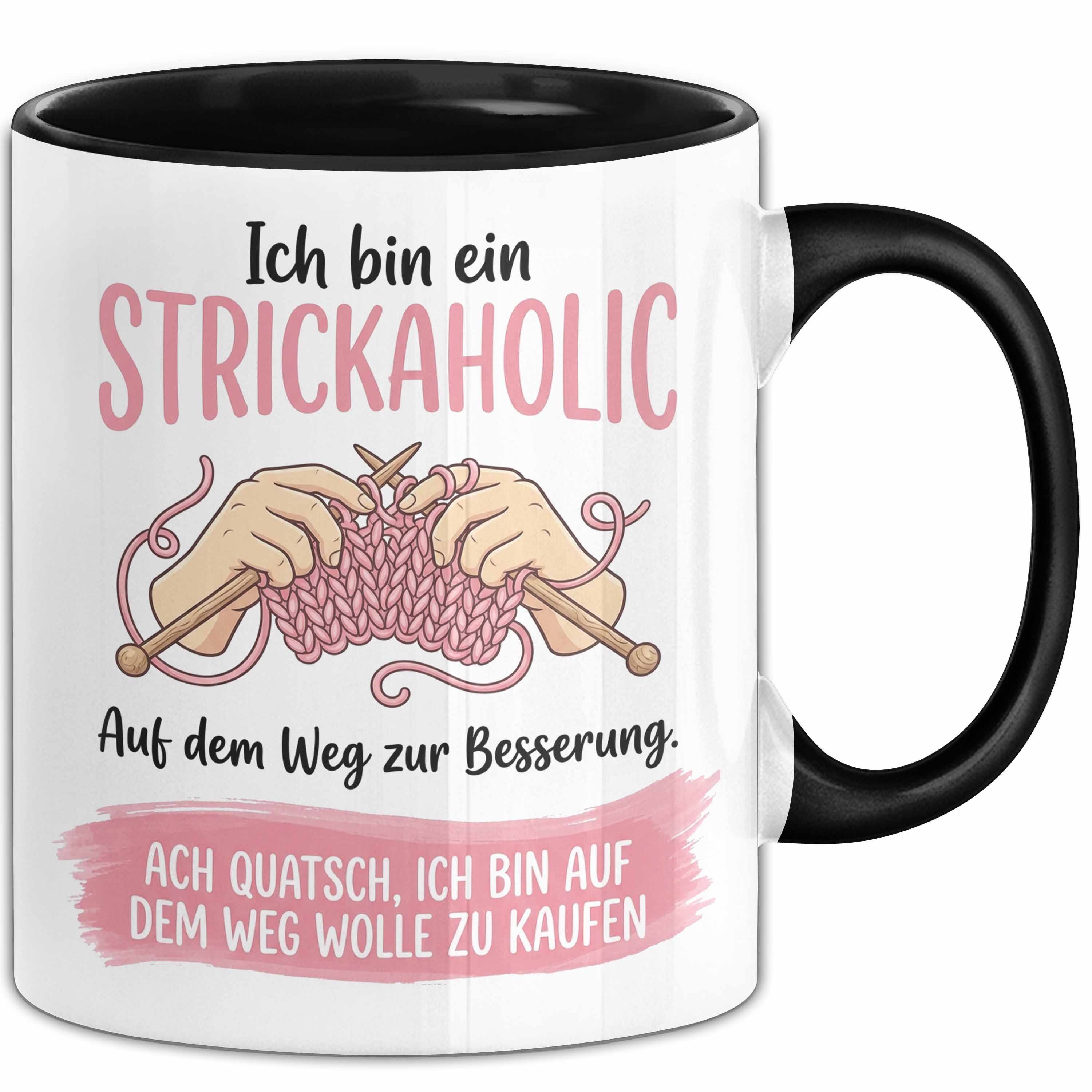 Trendation Tasse Stricken Tasse Geschenk Strickaholic Auf Dem Weg Zur Besserung Geschen, Keramik
