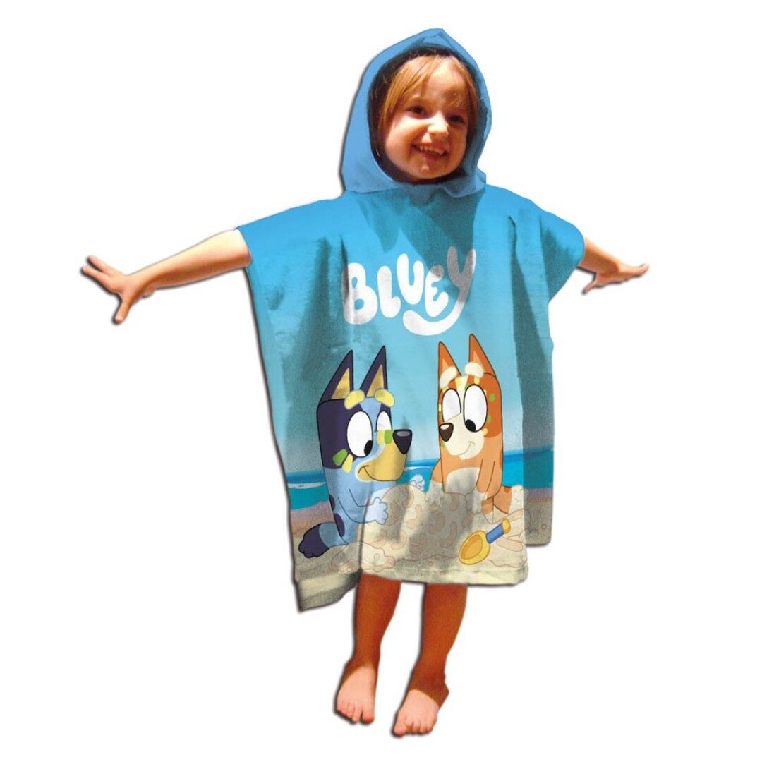 Bluey Badeponcho Bluey und Bingo Kinder Mikrofaser Poncho Badeponcho mit Kapuze, 55, Polyester, Kapuze, ohne, 55x110 cm