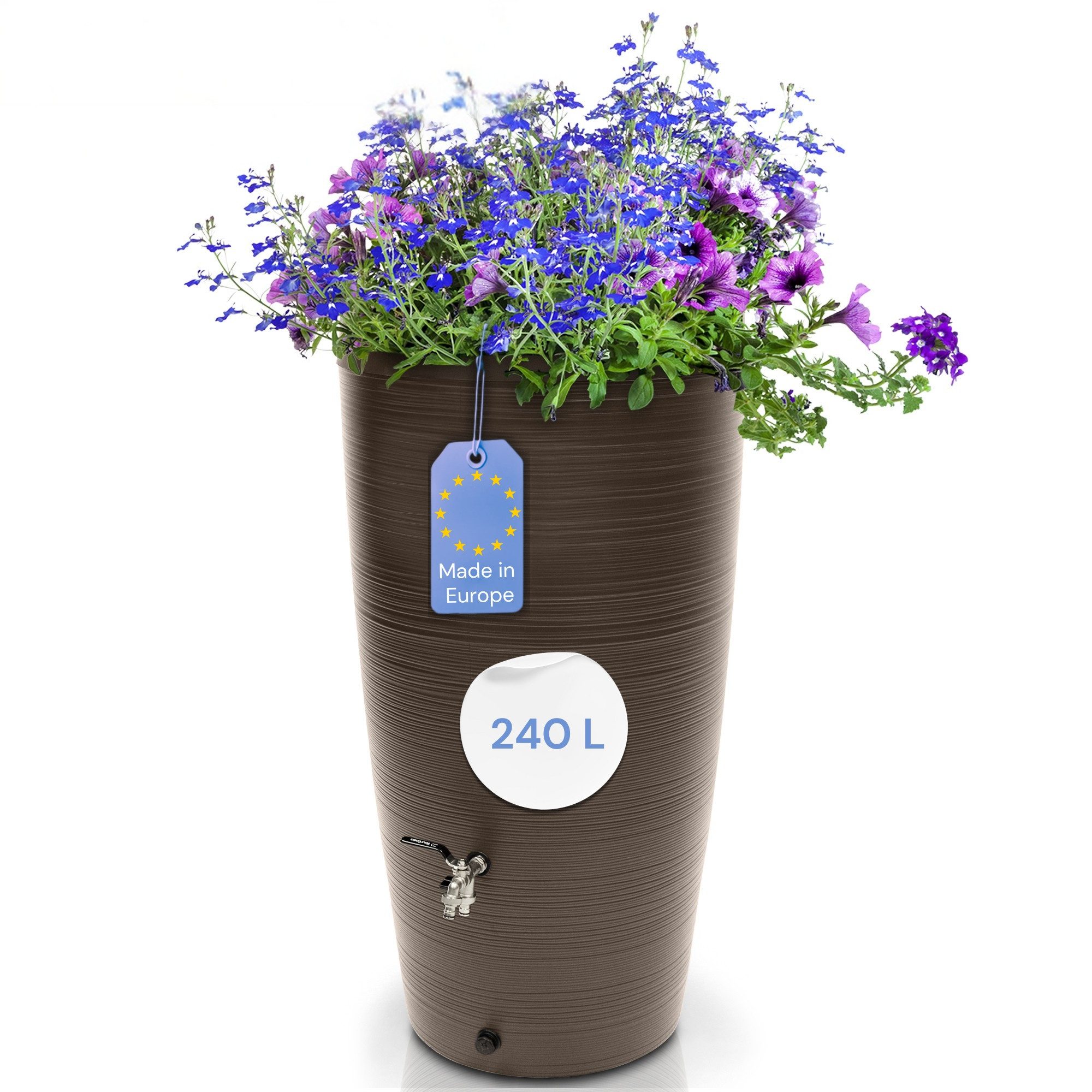 YourCasa Regentonne 240 Liter [Aquasplash] Messing Wasserhahn & Deckel Regenfass