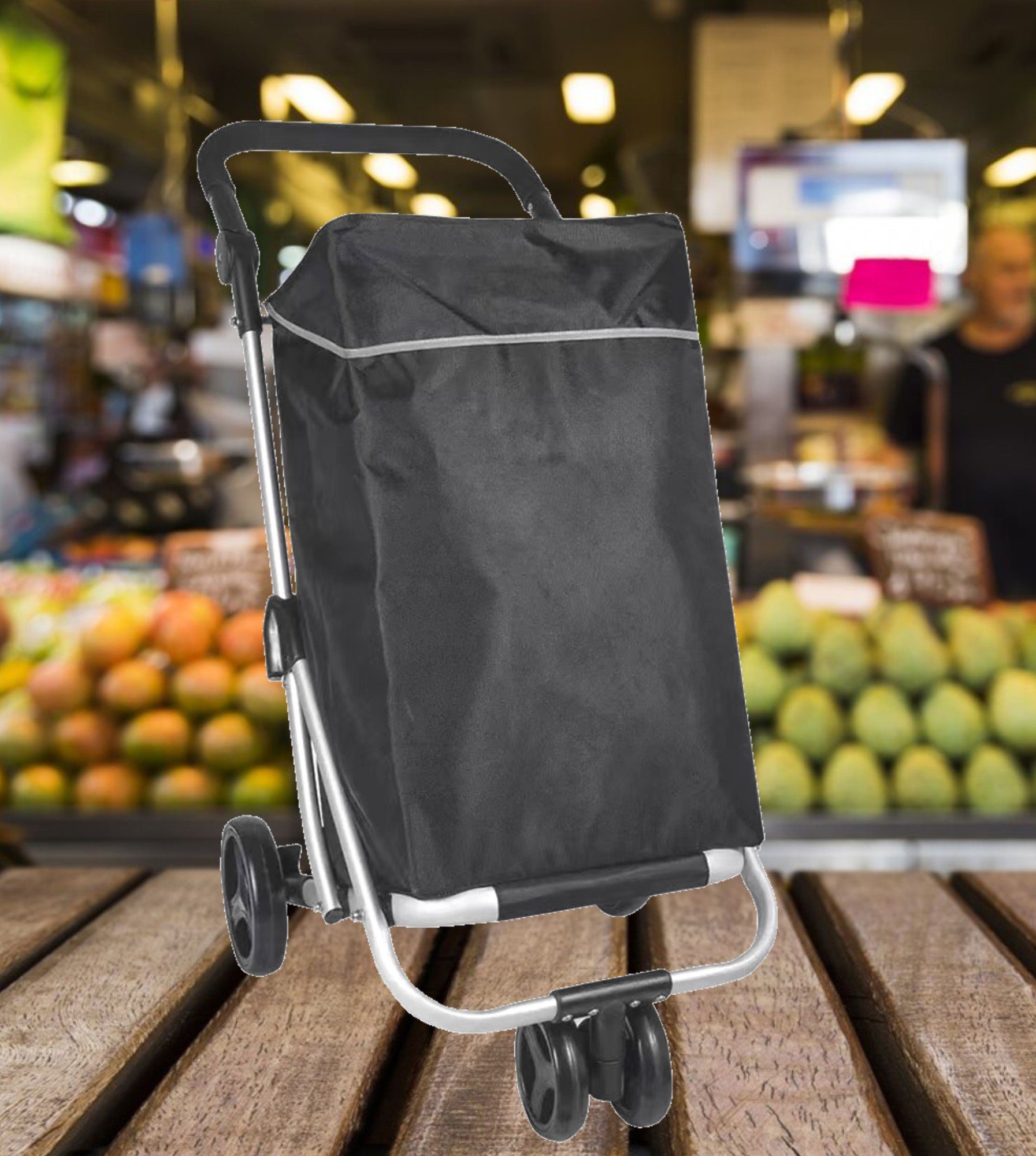 Cheffinger Einkaufstrolley 48L Einkaufswagen+12L Kühltasche Einkauf Trolley Aluminium Stabil Groß, Wasserdicht – Bild 4 von 5