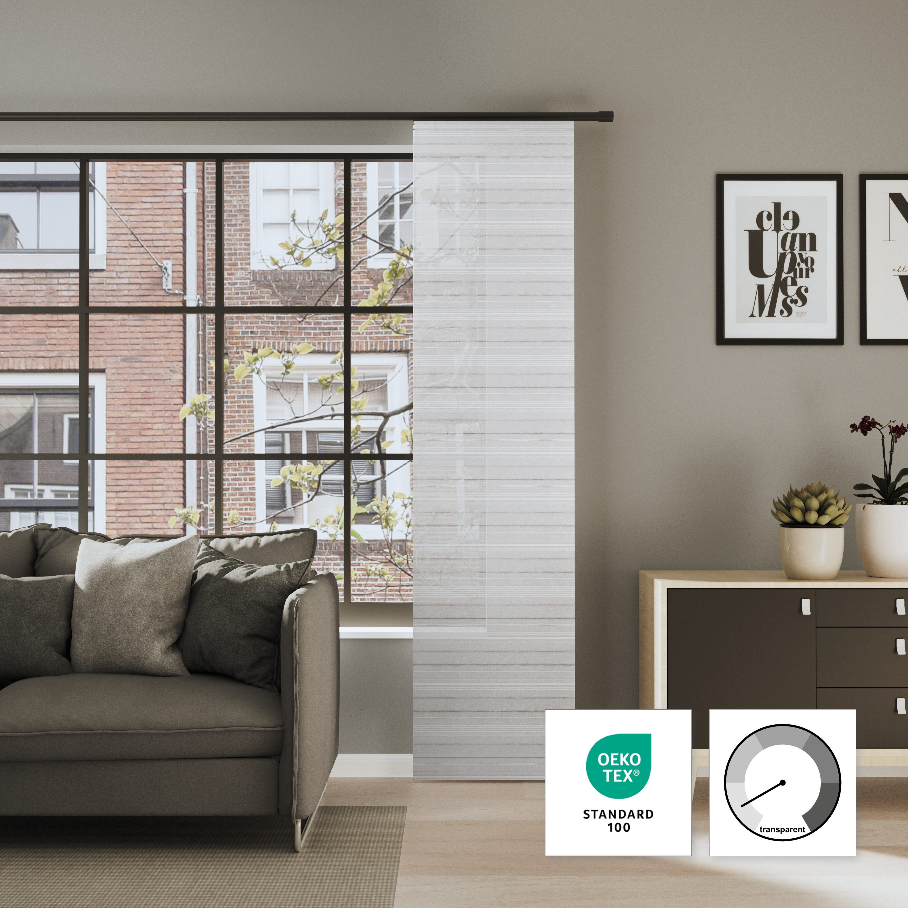 Neutex for you! Schiebegardine PIATTO (1 St), Paneelwagen, transparent, Feine Streifenoptik, Strukturwirkung