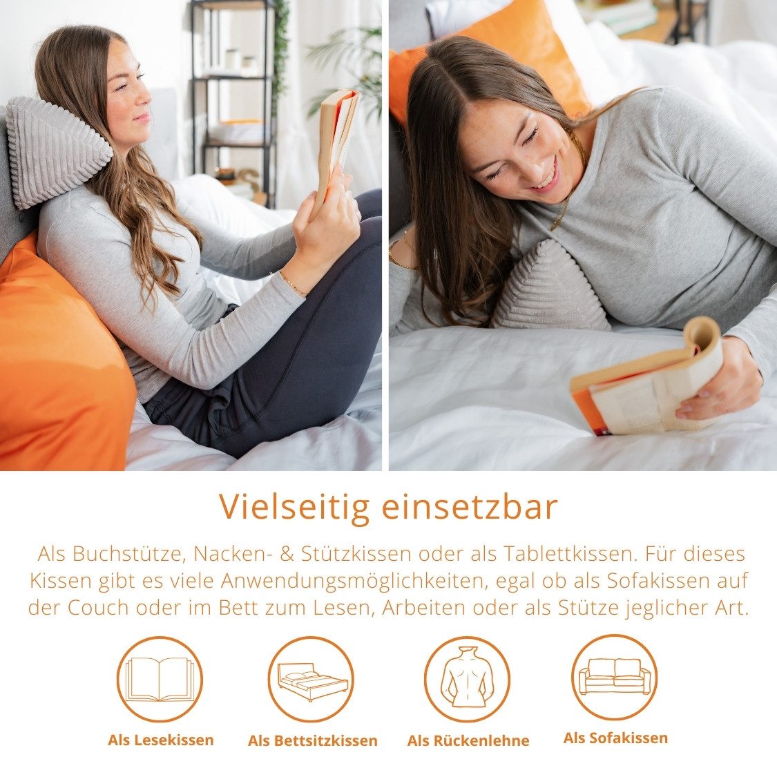 sleepling Buchkissen Leseknochen, weich, formstabil, dauerhaltbar, in Cordoptik