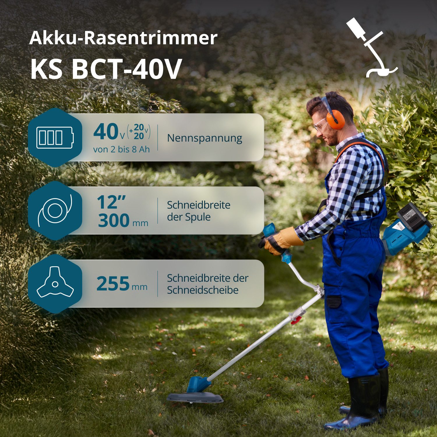 Könner & Söhnen Akkurasenmäher KS 43LM-BCT40V-SET, (Akku-Rasenpflege-Set mit Mäher, Trimmer, 2 Akkus & Ladegerät, Inklusive 2x 4Ah Akkus als Geschenk + schnelles Doppelladegerät), Bürstenlose Motoren, Mulchfunktion, 40V Power, Tap&Go