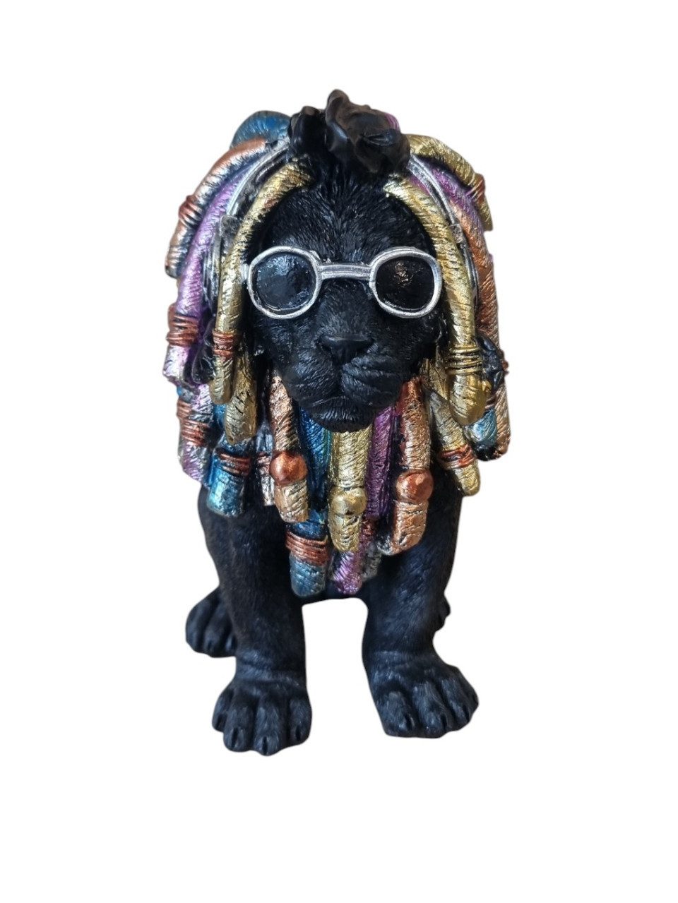 Figurendiscounter Gartenfigur Dekofigur Löwe mit Brille 20 cm schwarz bunt