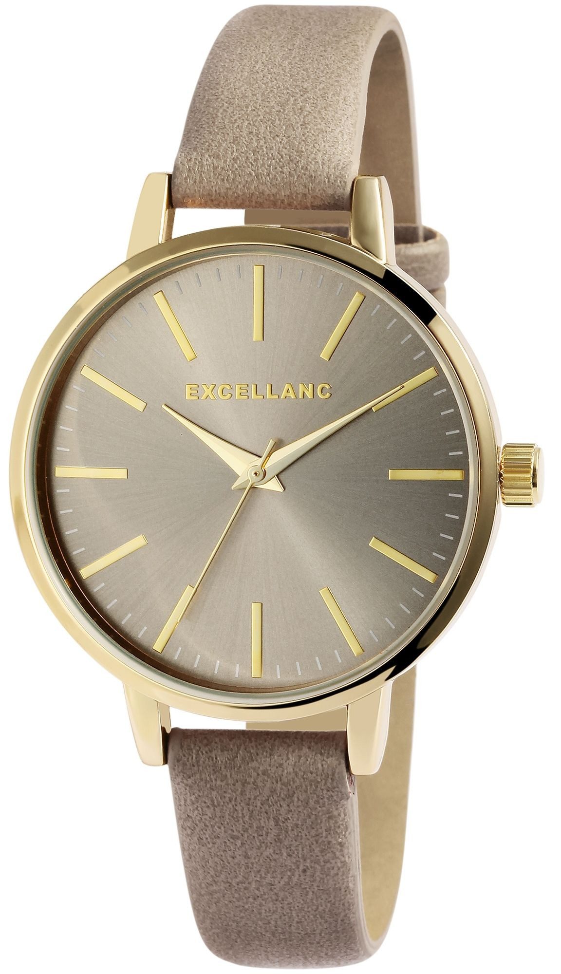 EXCELLANC Quarzuhr EX0169 goldfarbig, Mineralglas, Damenuhr Lederimitat günstig online kaufen