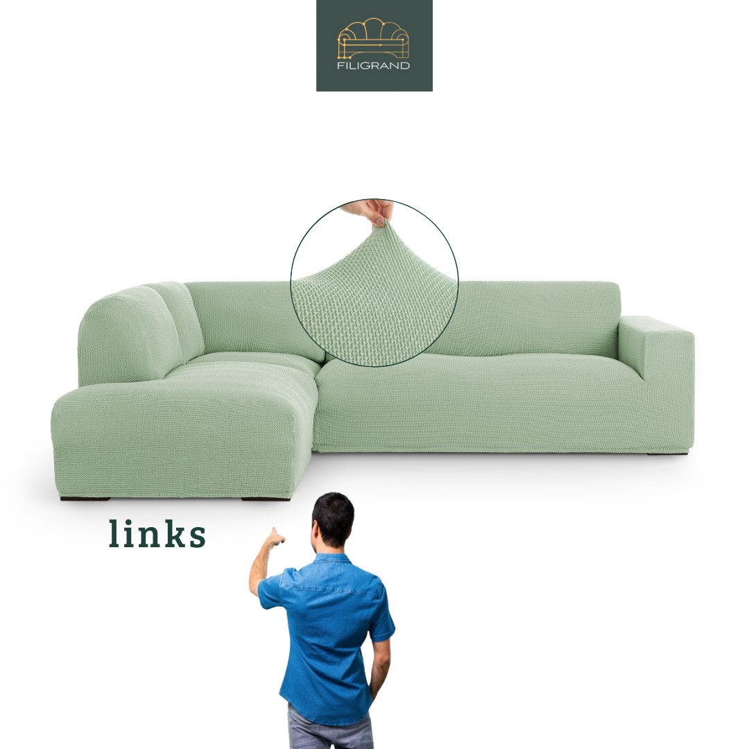 Belmarti Ecksofahusse Bezug für Ecksofa mit Halbinsel rechts/links, elastisches Material, hochwertiger und langlebiger Baumwollmix