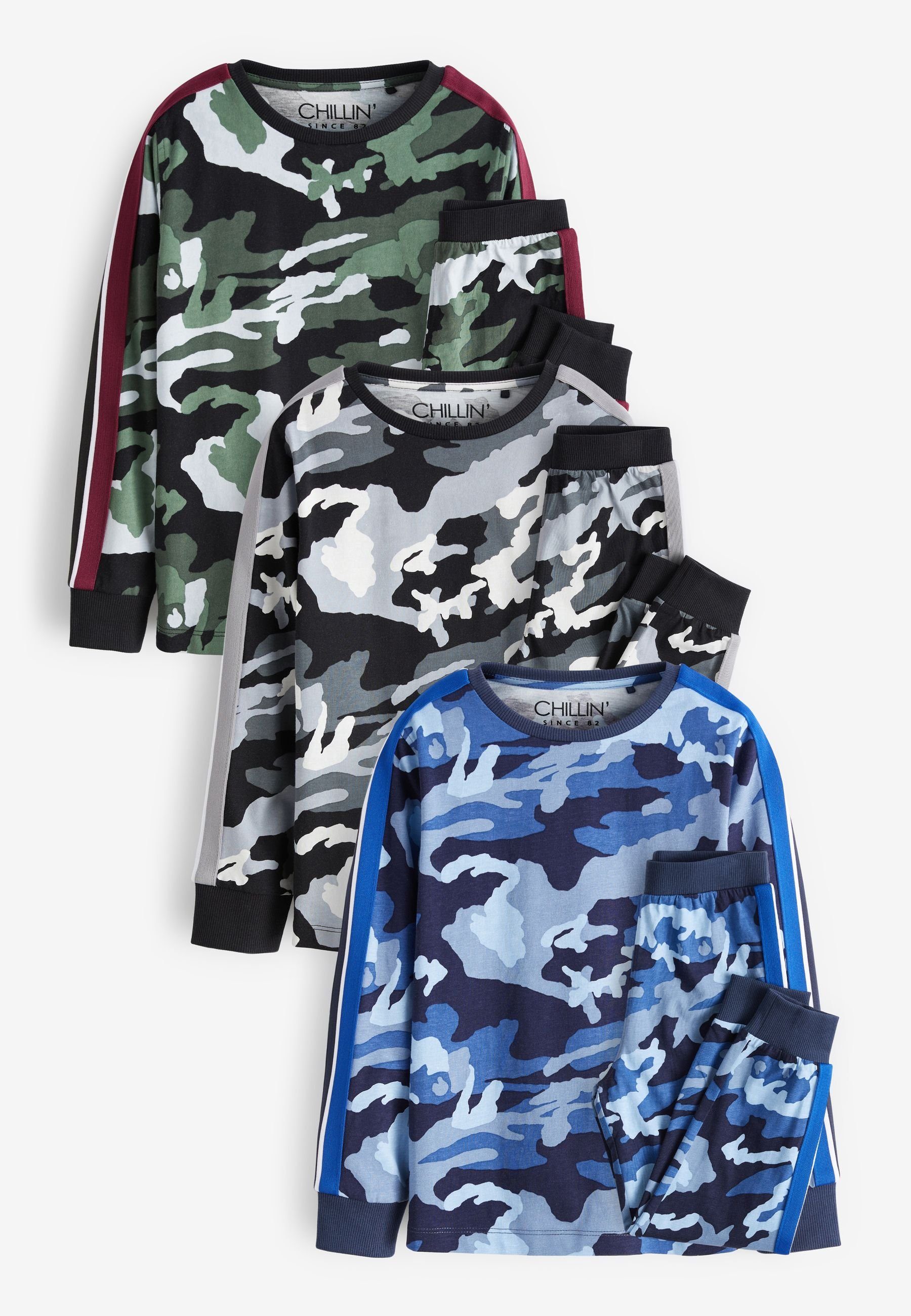 Pyjamas, Camouflage tlg) Black/Grey/Blue 3er-Pack Next Pyjama (6