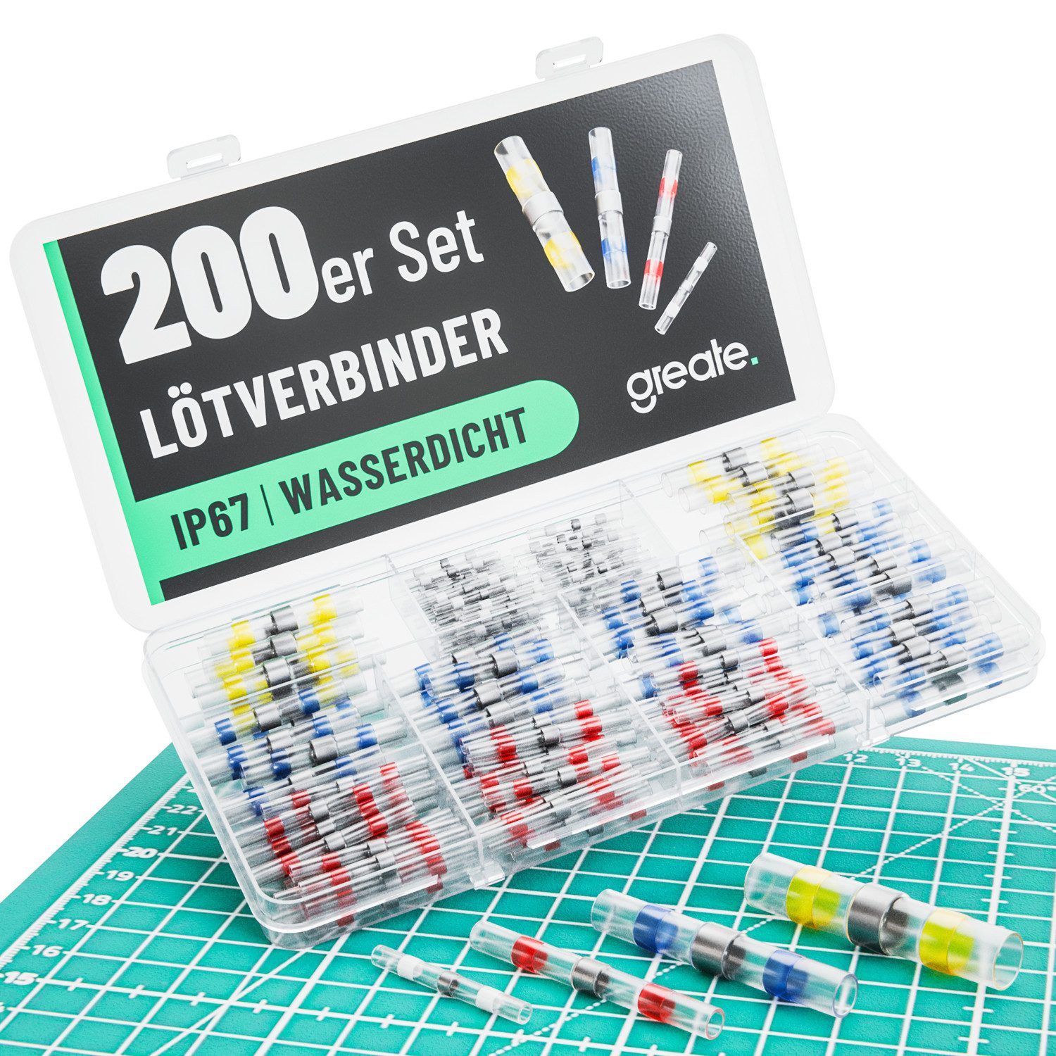 greate. Lötkabelschuh 200er Set Lötverbinder mit Schrumpfschlauch - Schrumpfverbinder, 200-tlg.